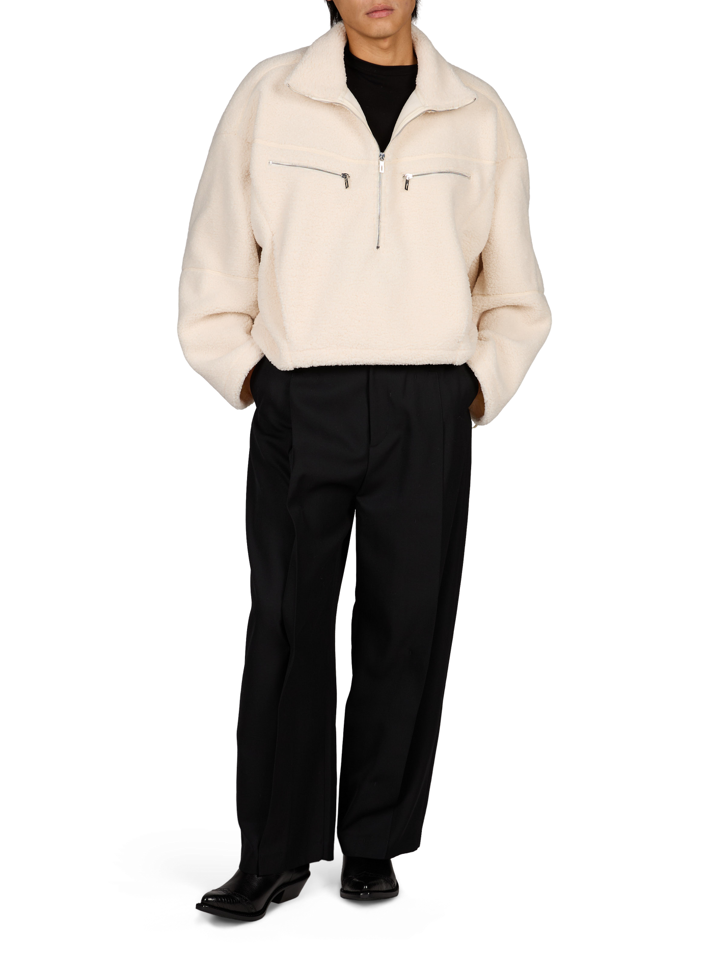 Oversized fluffy high-neck sweatshirt LOUIS GABRIEL NOUCHI Beige
