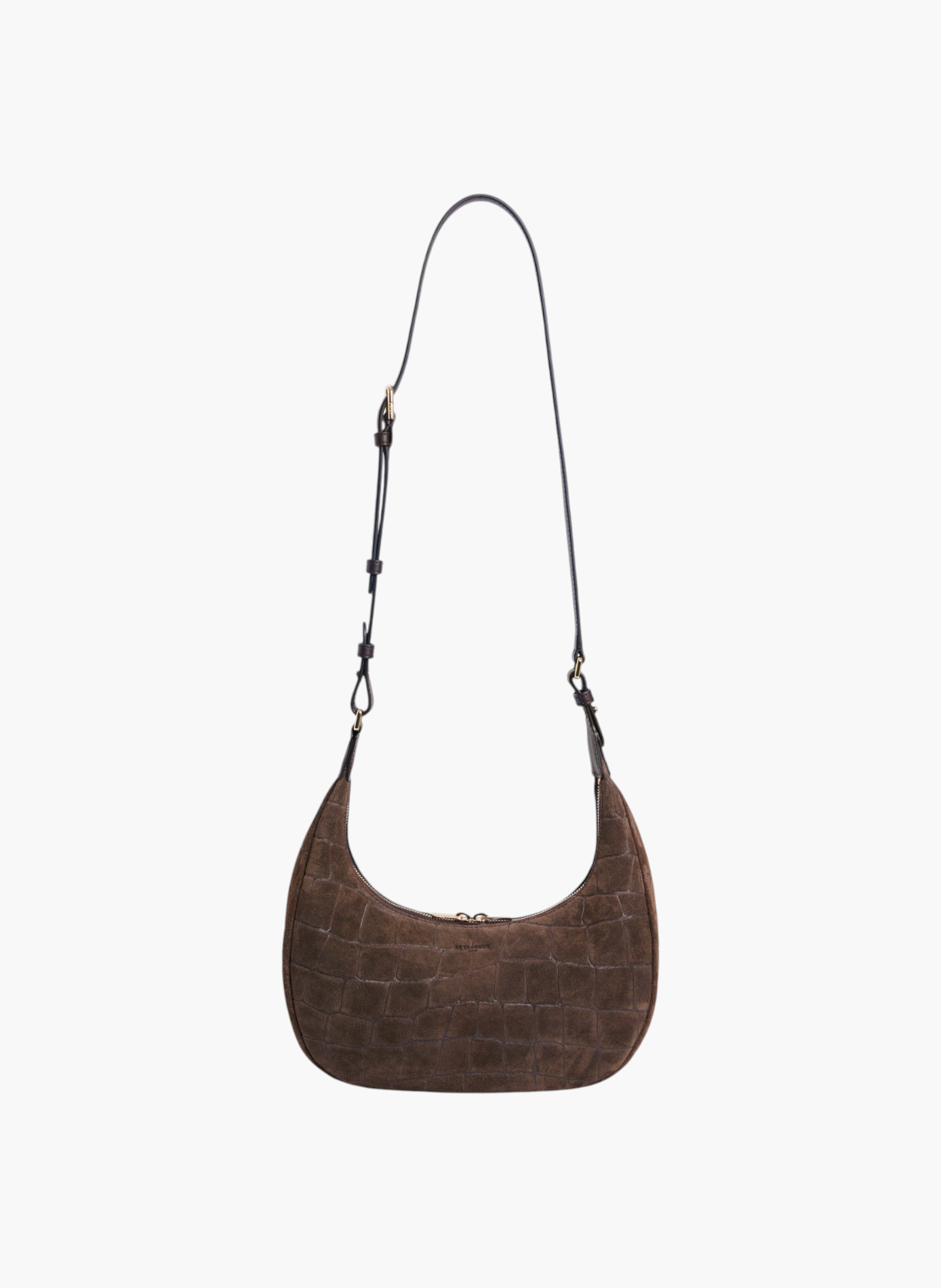 Petit sac hobo juliette en cuir refente de velours embossé crocodile LE TANNEUR Marron