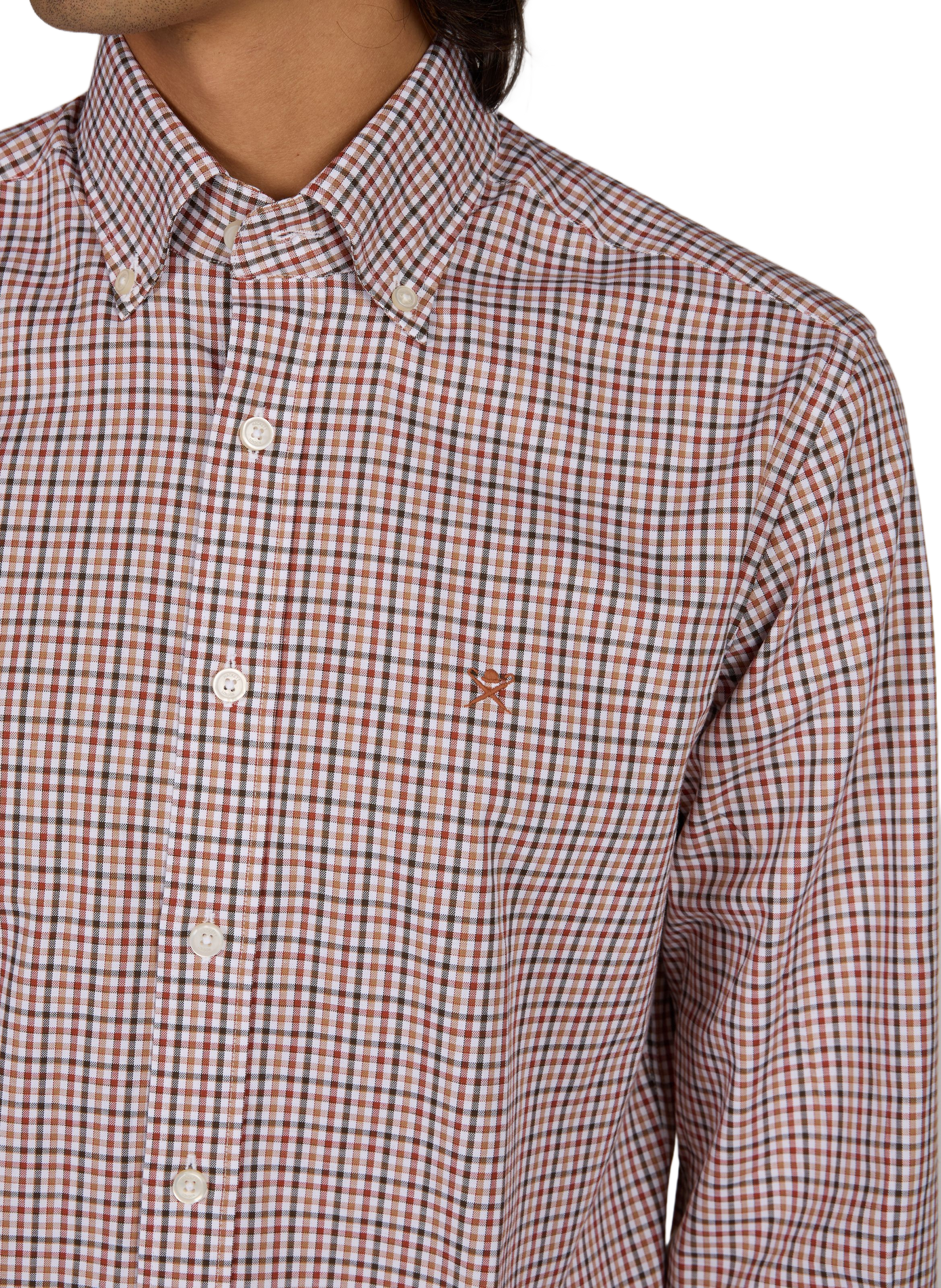 Chemise droit col boutonné à carreaux en coton HACKETT Orange