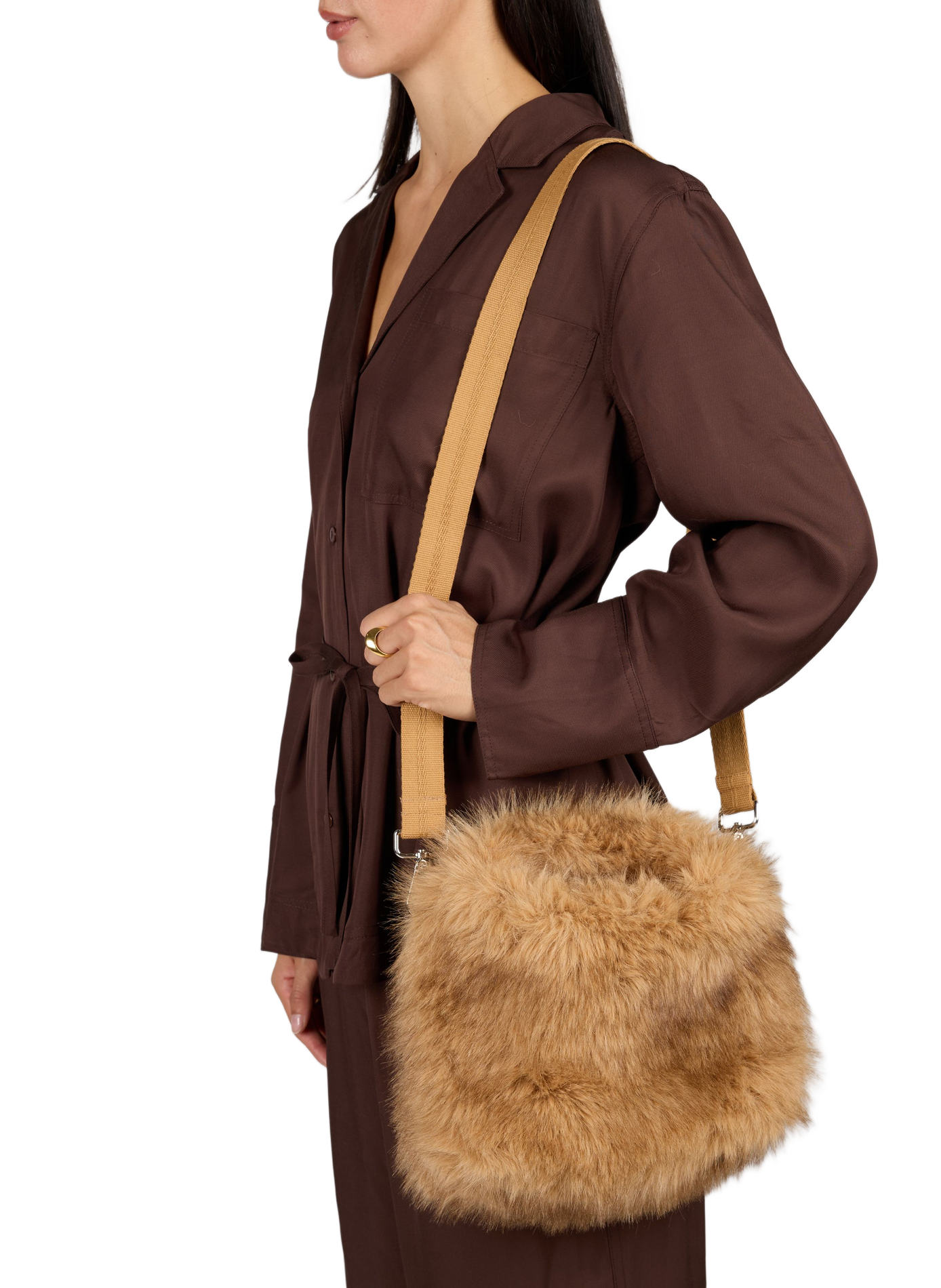 Handtasche aus Kunstpelz BELLEROSE Beige