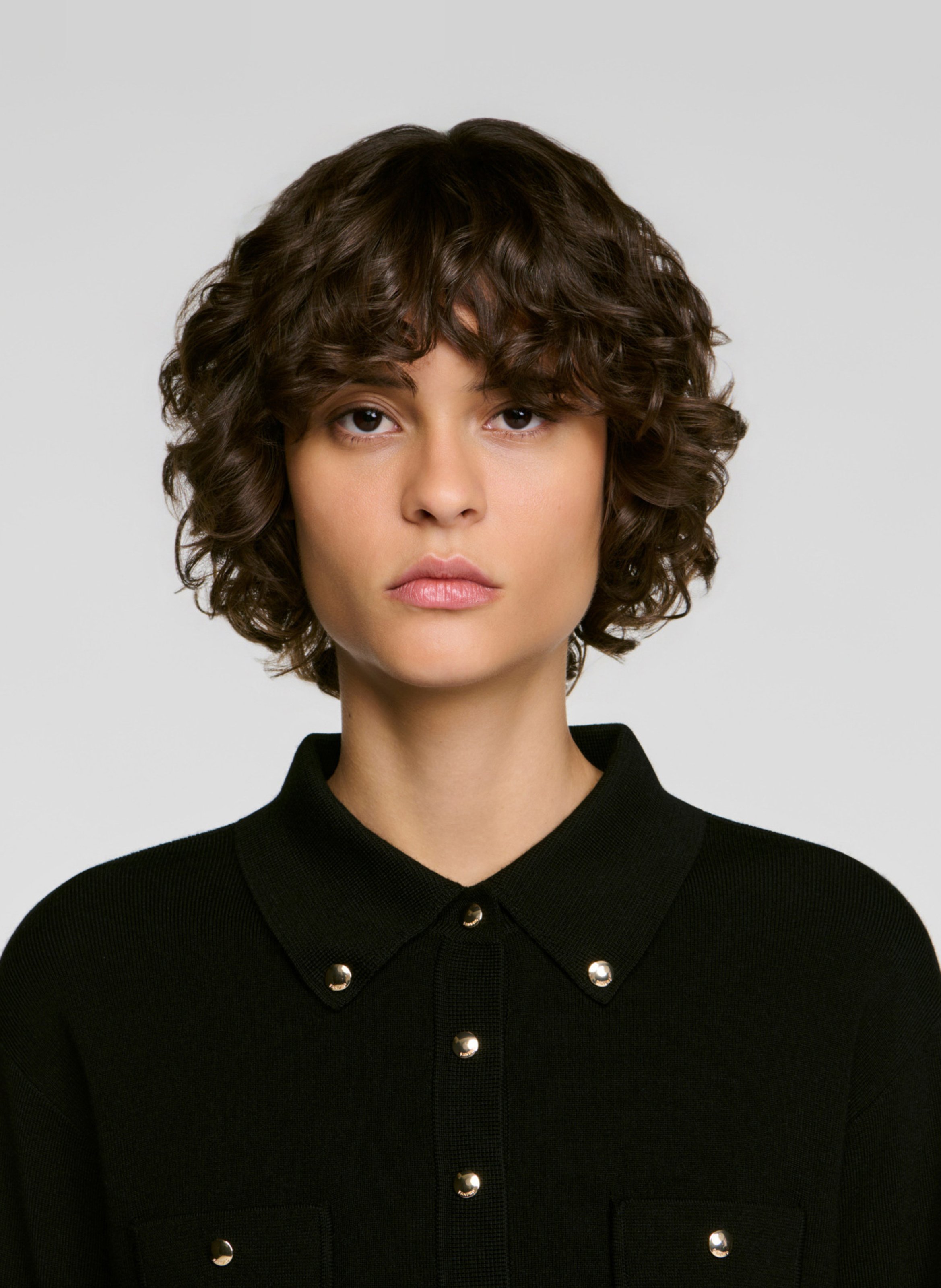Gilet droit boutonné en laine mélangée SANDRO Noir