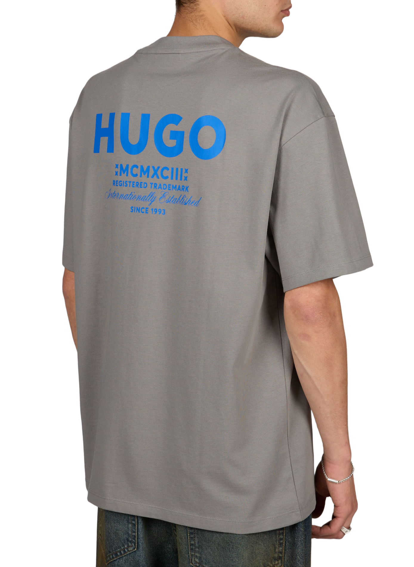 Kurzarm T-Shirt mit Baumwolldruck HUGO BLUE Grau