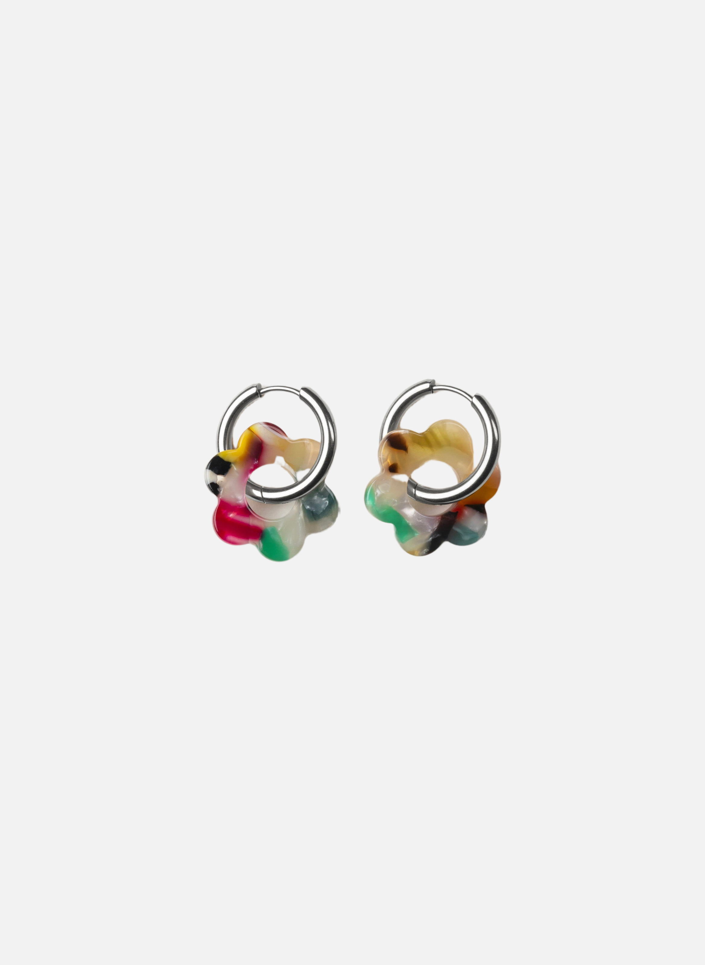 Boucles d'oreilles Baby Fleurette avec anneaux en acier inoxydable argenté  Multicolore