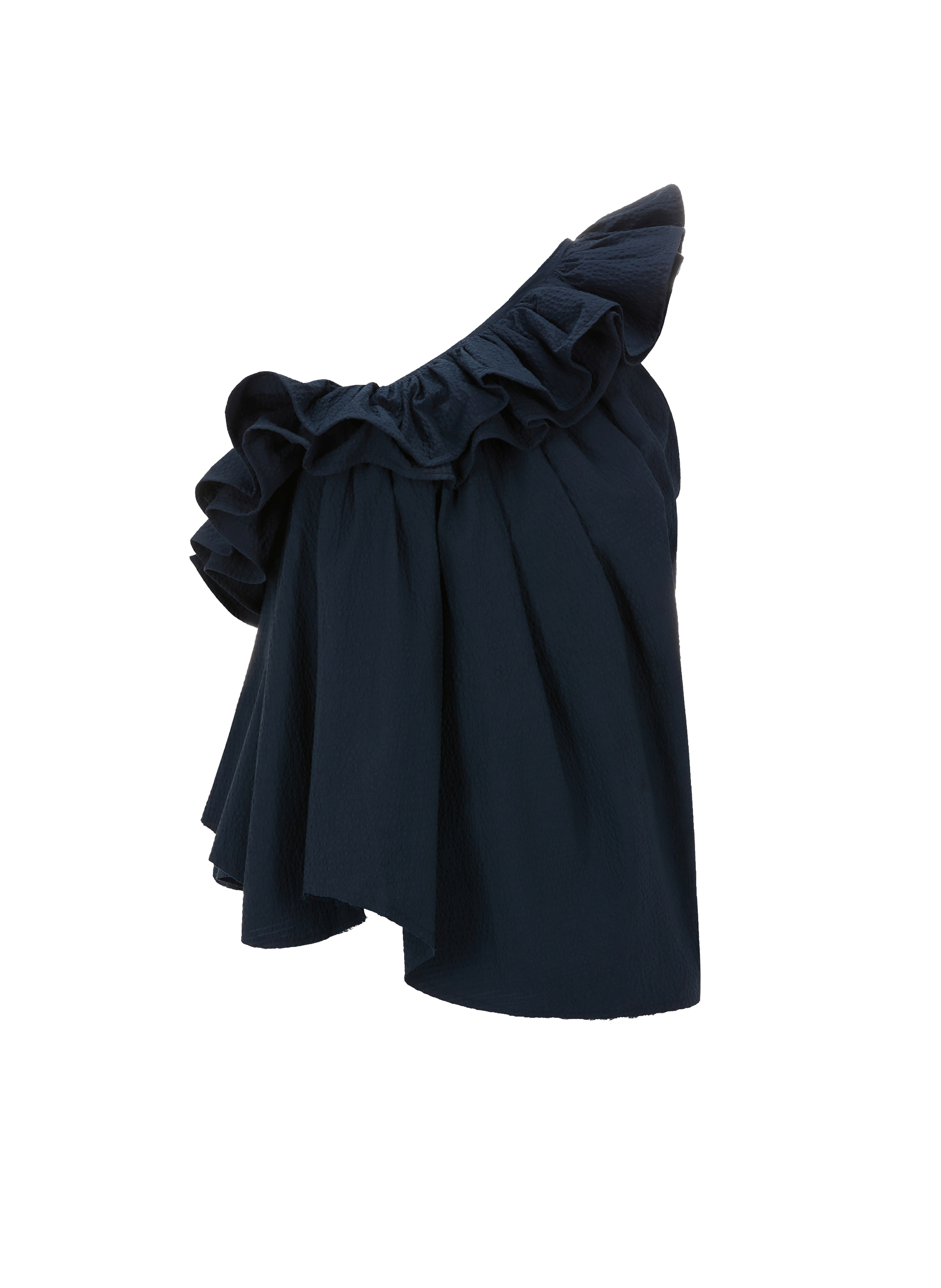 Top asymétrique à volants en coton