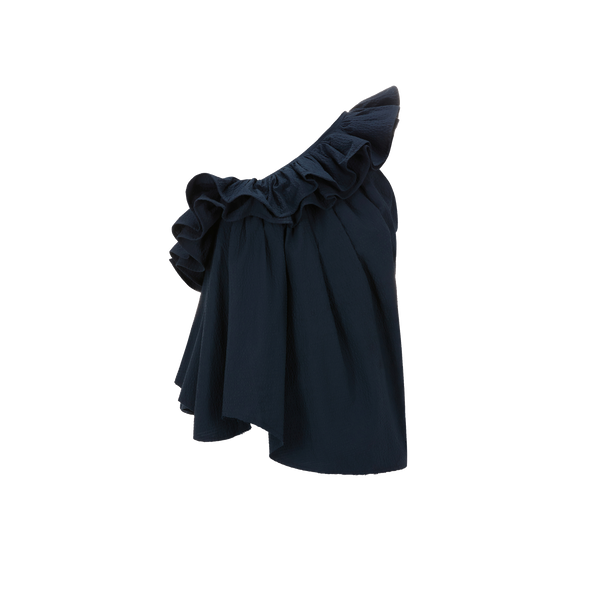 Marques' Almeida Asymmetric Cotton Ruffled Top In Black