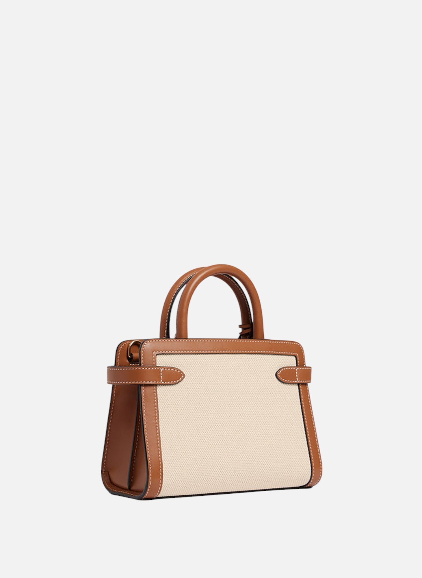 Petit sac à main emilie en toile coton et cuir lisse LE TANNEUR Marron