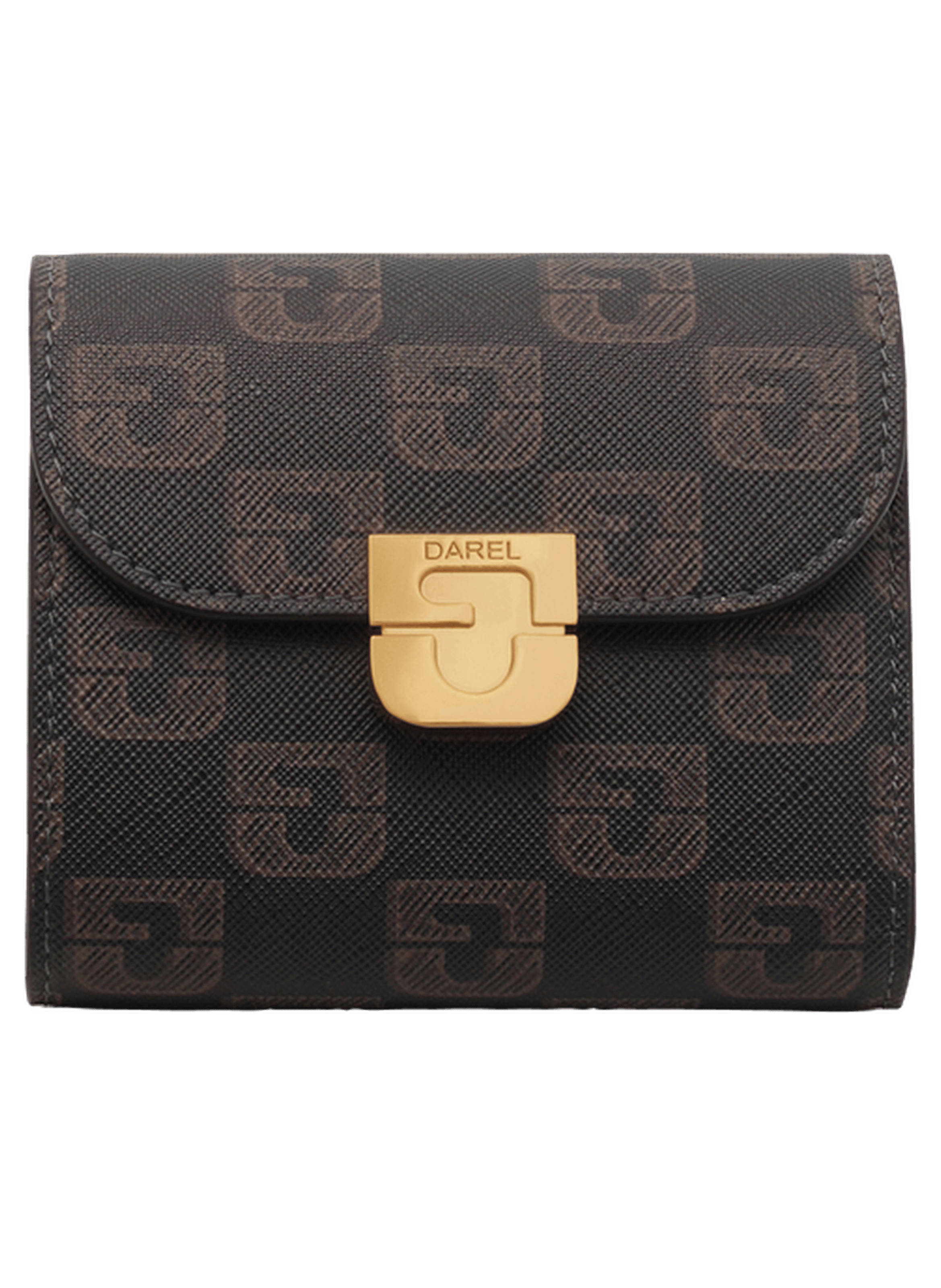 Petit portefeuille en toile enduite monogrammée et cuir – mini wallet GERARD DAREL Marron