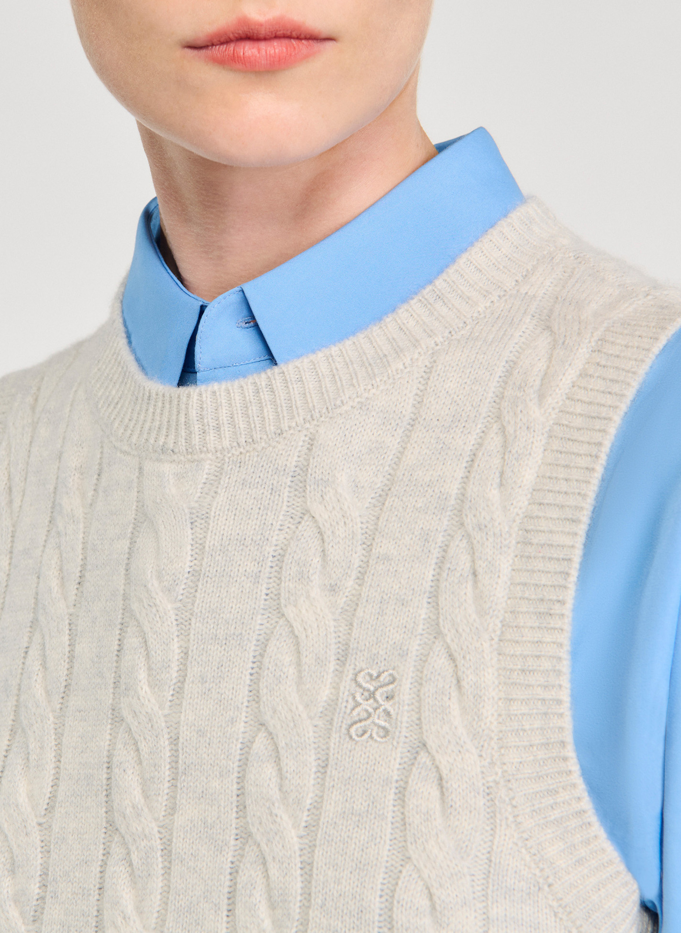 Top col rond en laine et en cachemire mélangés Gris