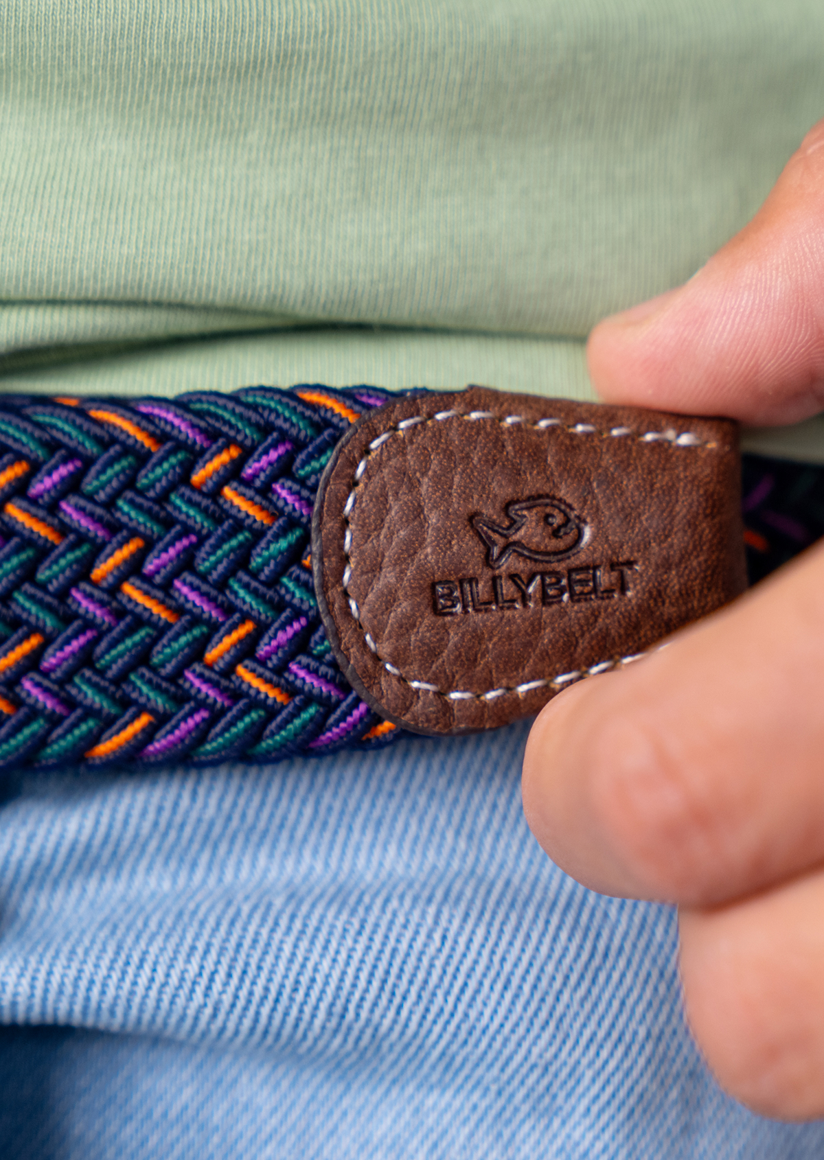 Ceinture tressée élastique multicolore BILLYBELT Vert