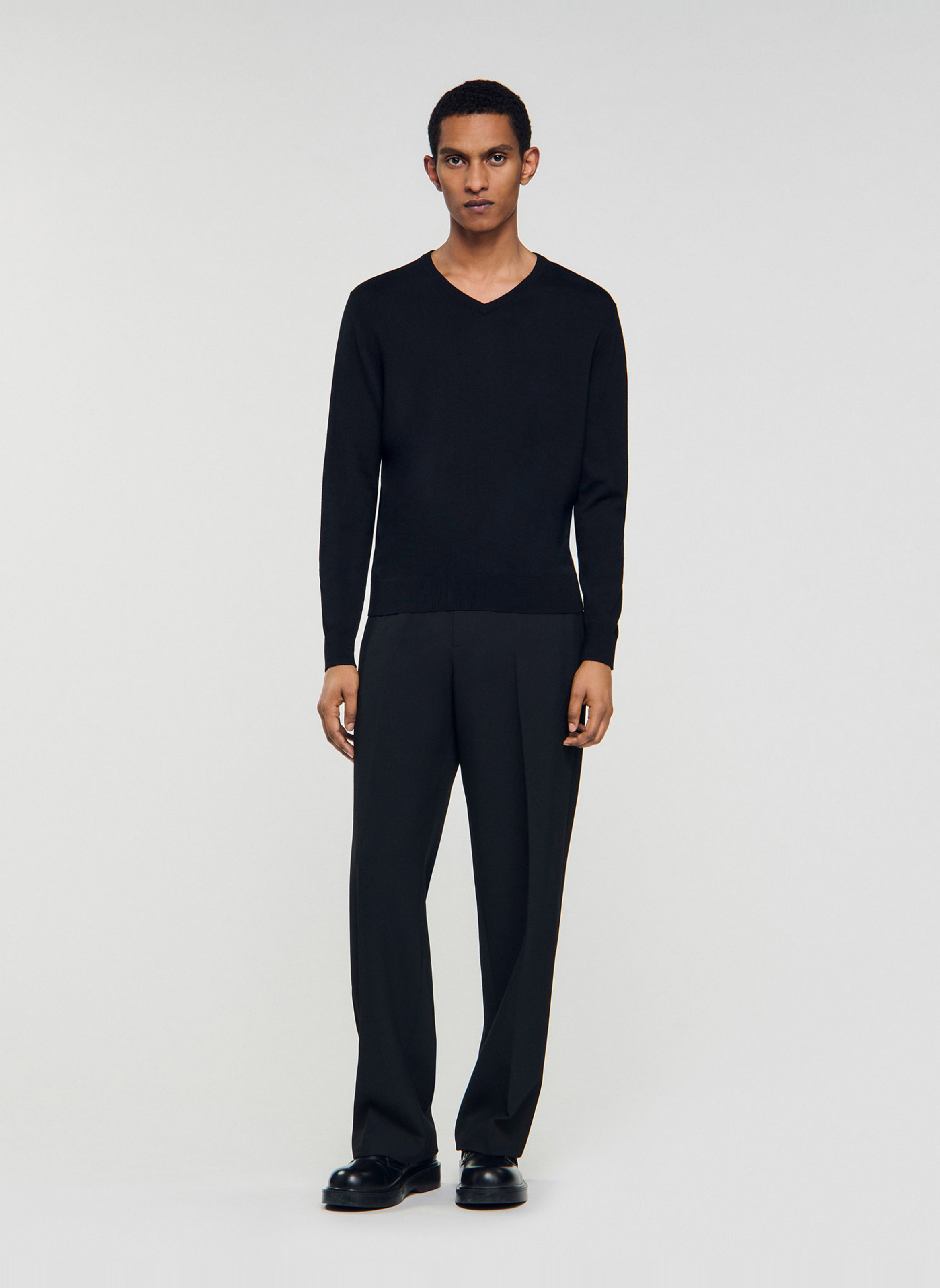 Pull col rond en laine mélangée SANDRO Noir