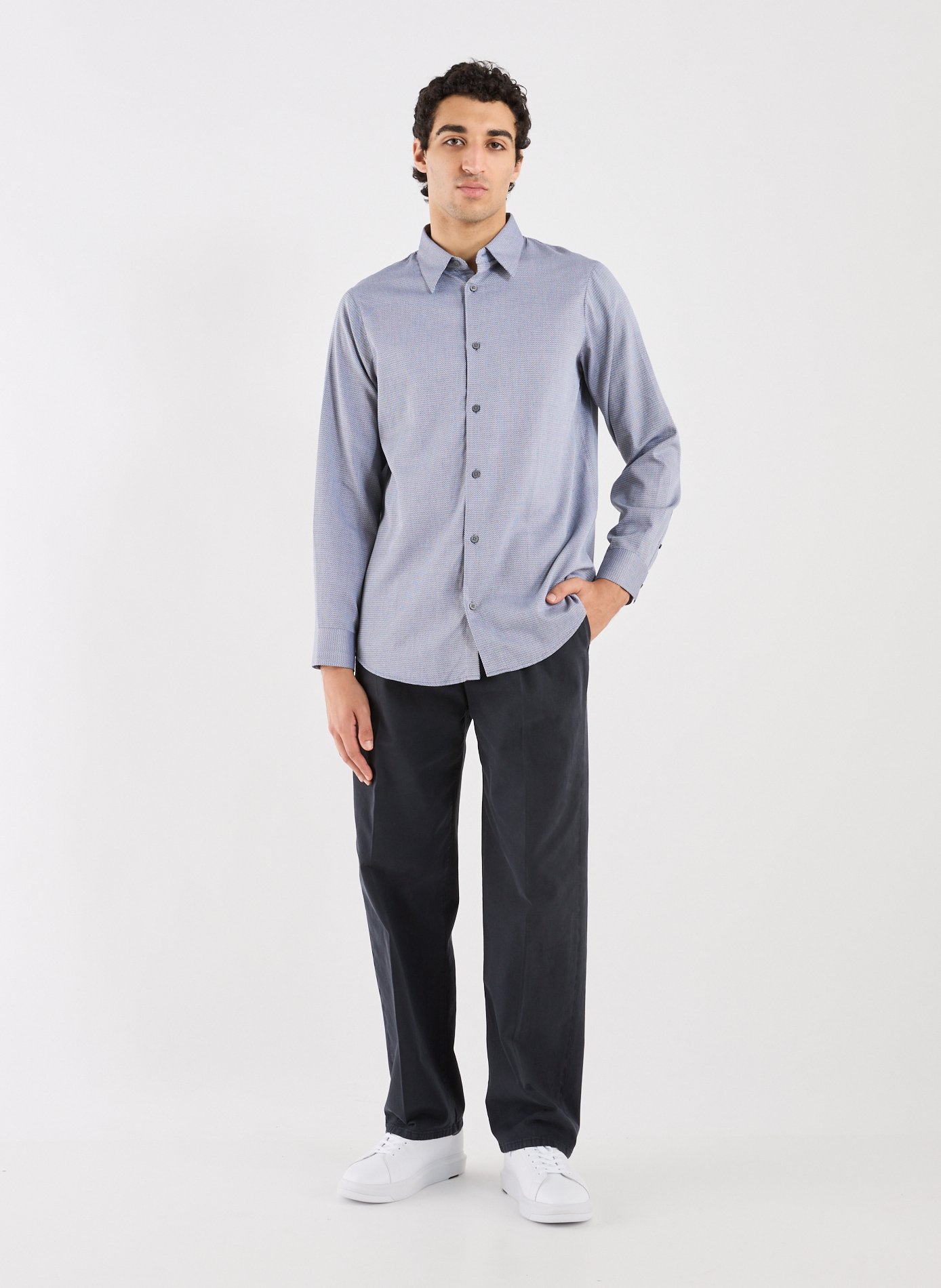 Chemise col classique manches contrastantes en coton ARMANI EXCHANGE Black