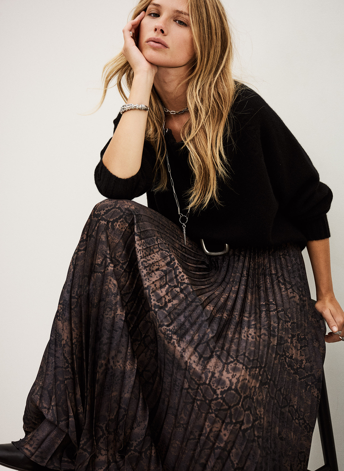 Jupe longue imprimée howie BA&SH Marron