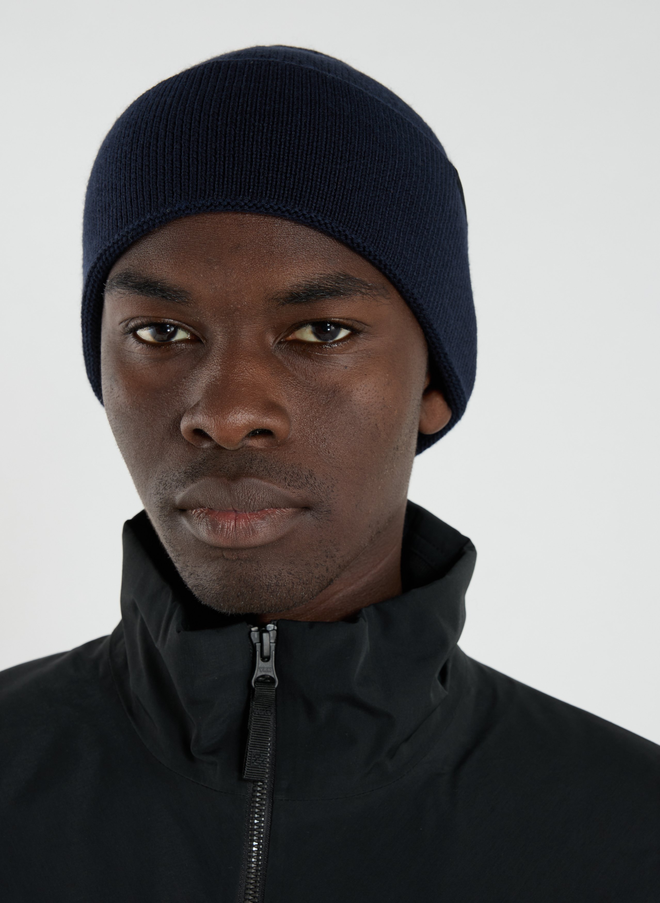 Beanie with wide folded cuff in virgin wool and cotton blend ARMANI EXCHANGE Blue