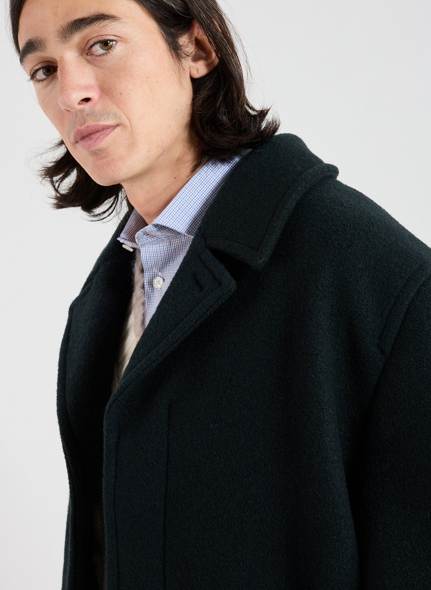 Wool cocoon coat with tailored collar LACOSTE Green
