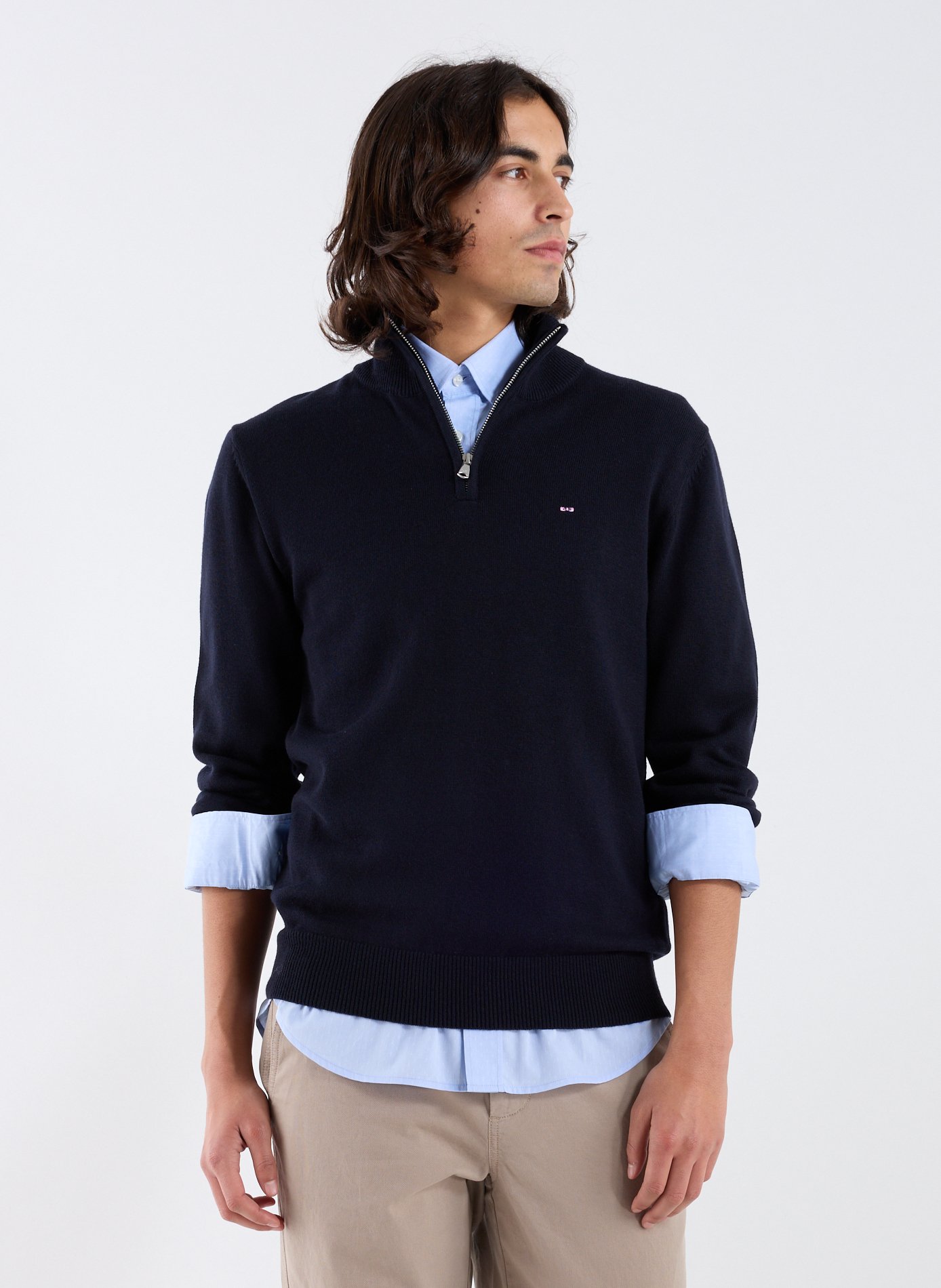 Wool and cotton zip-up sweater EDEN PARK Blue