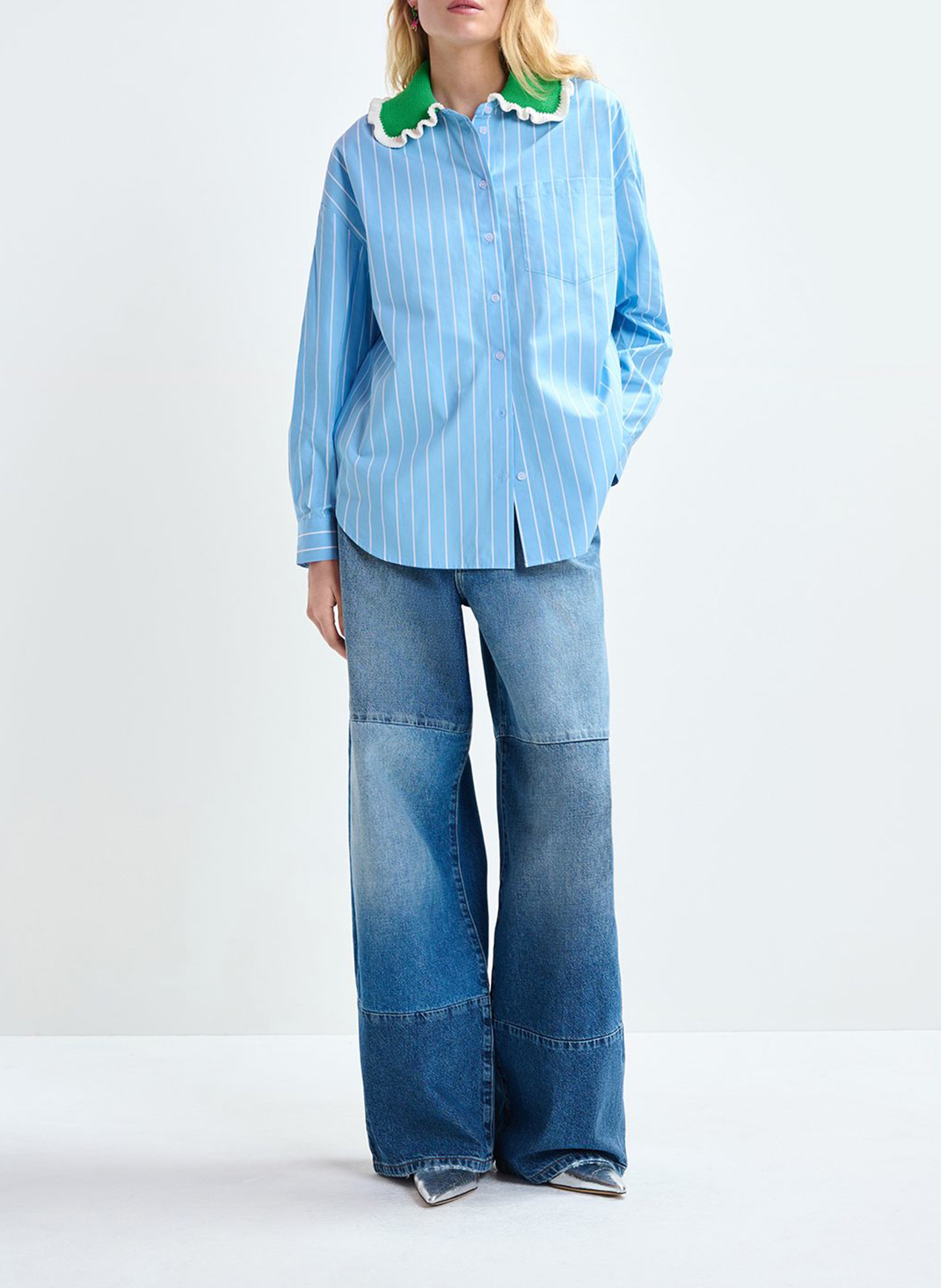 Chemise oversize col classique en coton rayé joyful ESSENTIEL ANTWERP Bleu