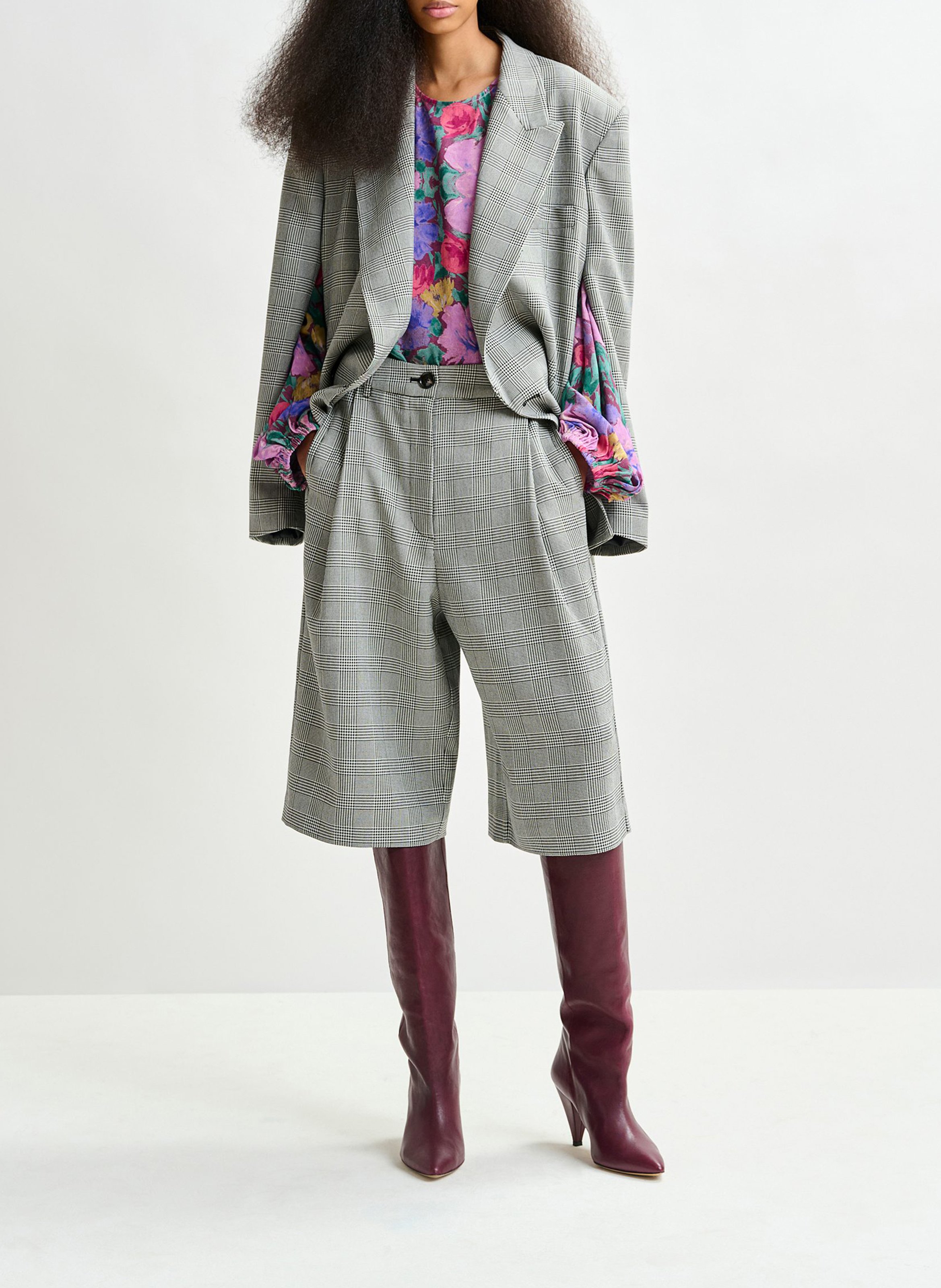 Bermuda taille haute à carreaux intro ESSENTIEL ANTWERP Gris