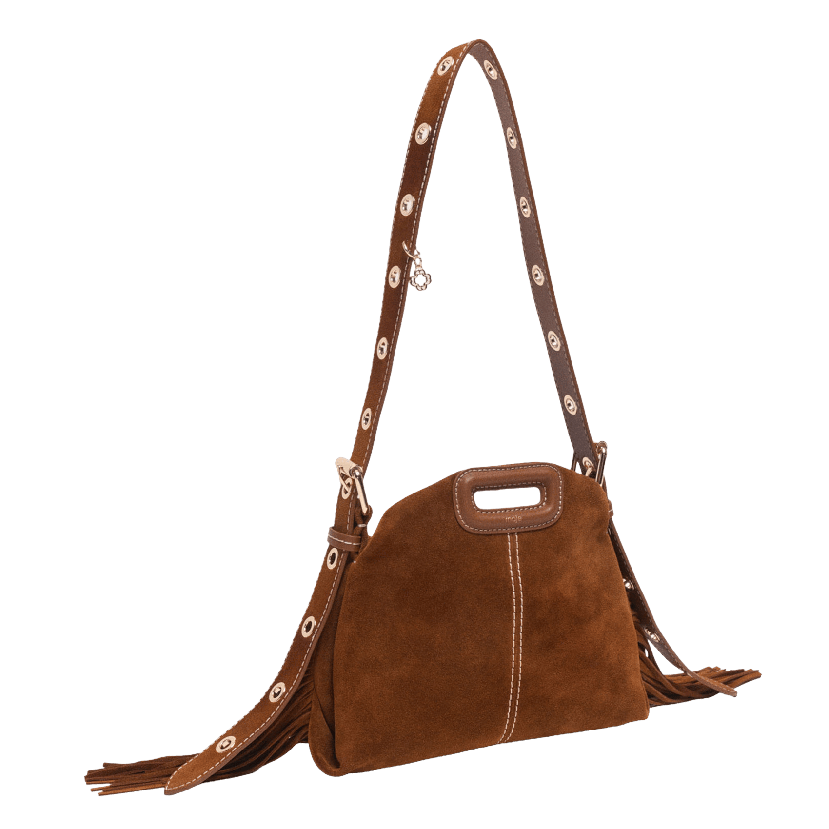Sac bandoulière frangé en cuir suédé miss m mini MAJE Marron