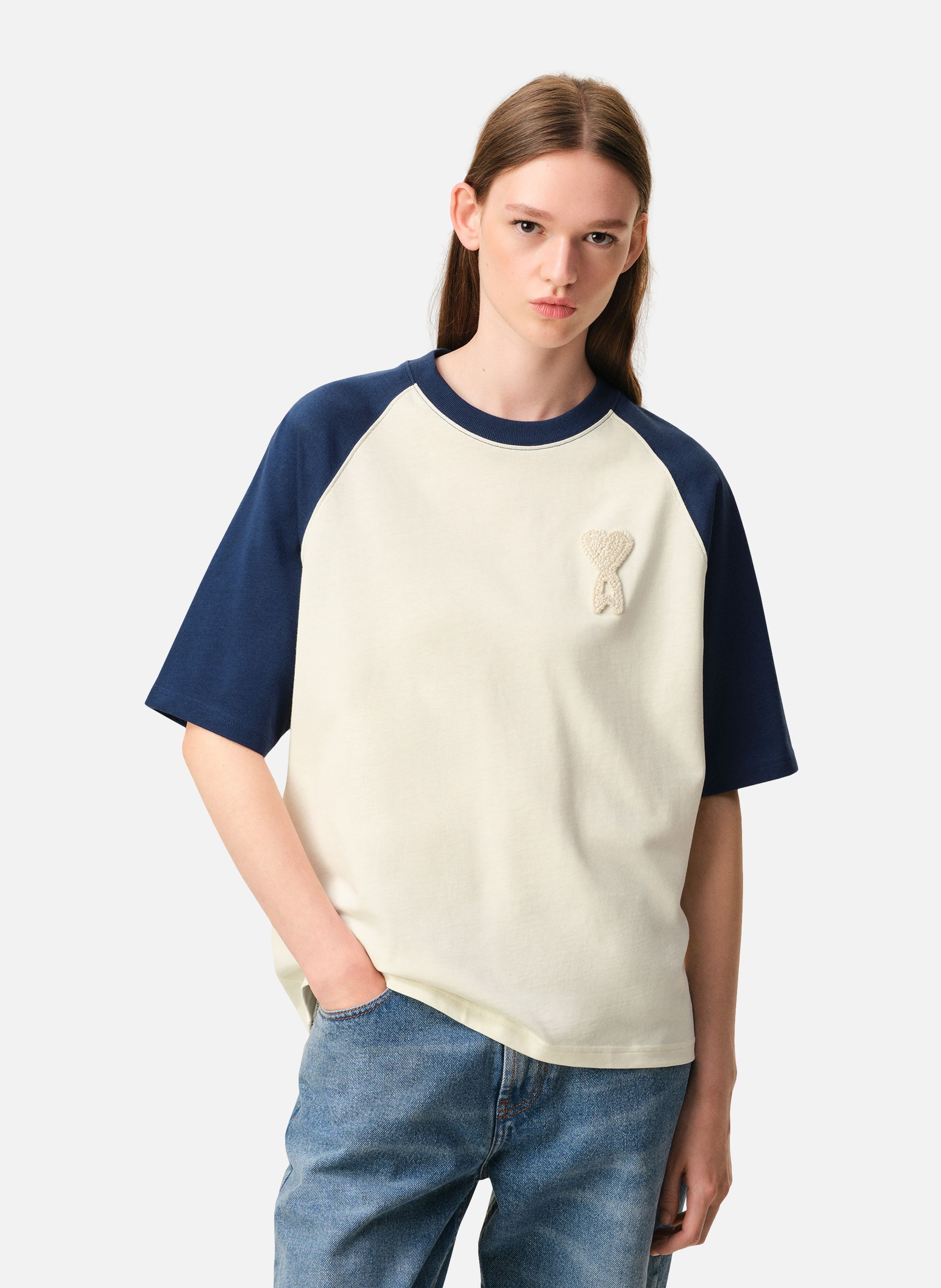 T-shirt ami de coeur en crochet unisexe en coton AMI PARIS Bleu