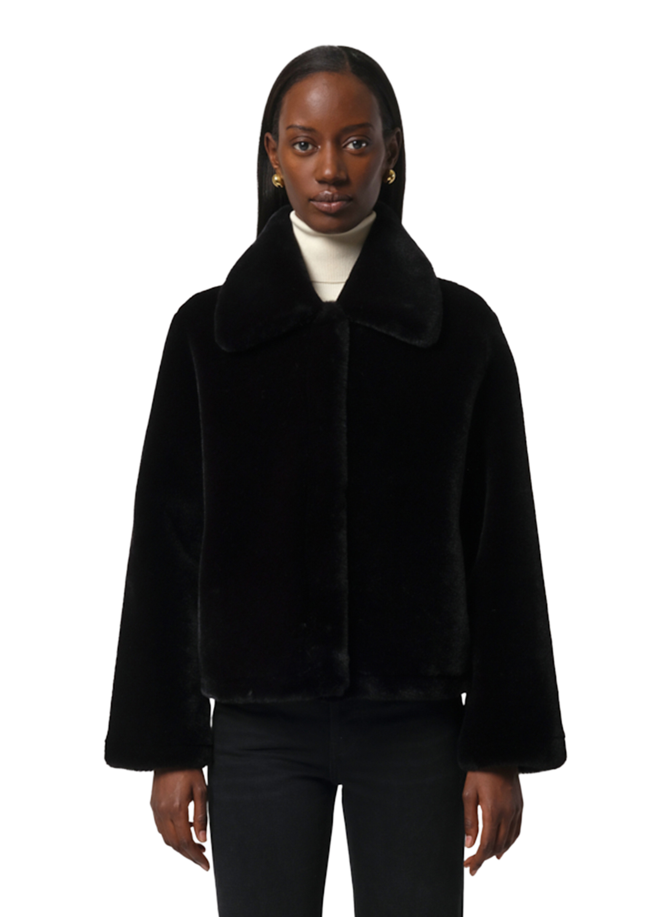 APPARIS Manteau à col classique en fourrure Noir