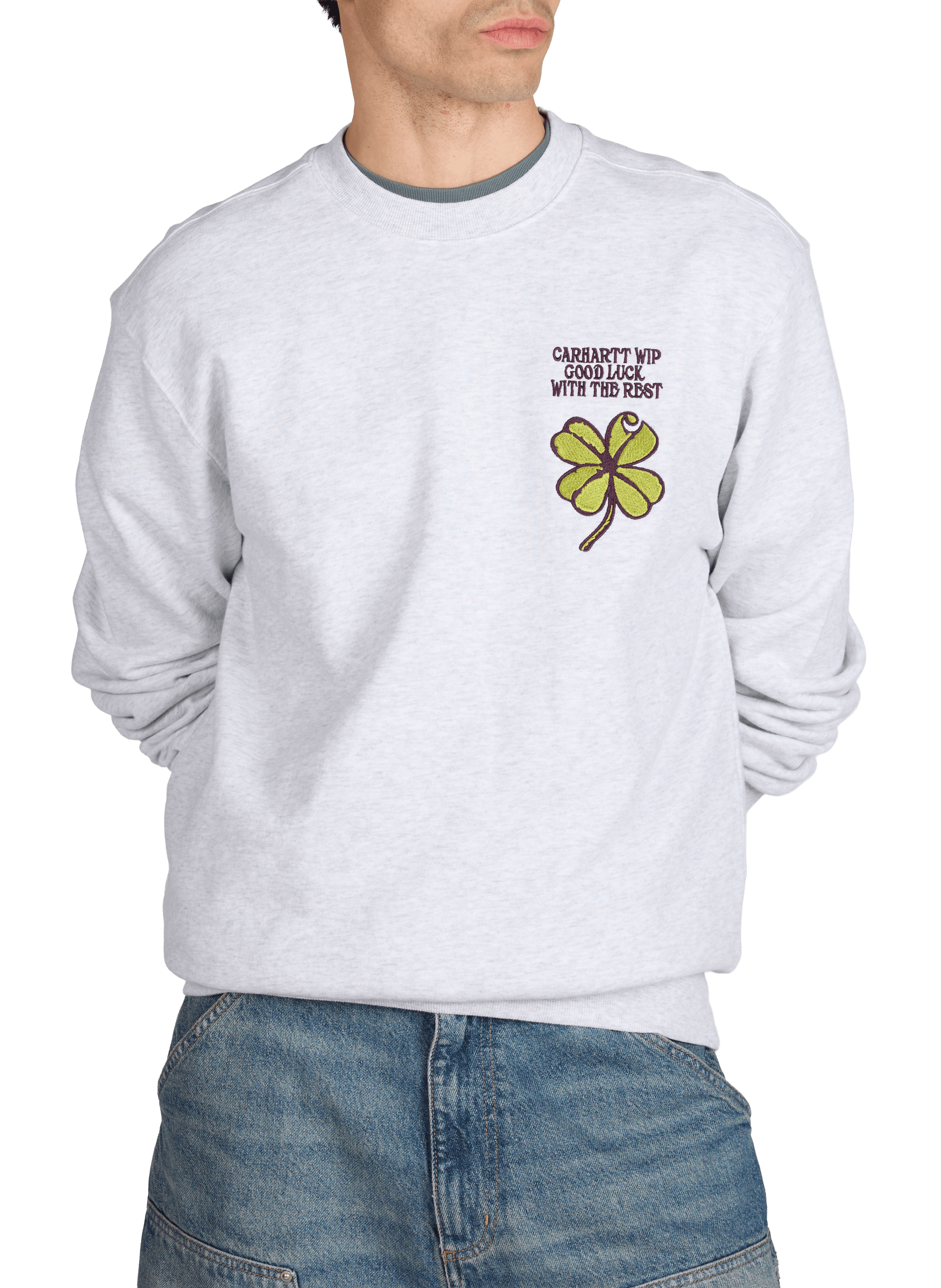 Sweat brodé à col rond en coton CARHARTT WIP Gris