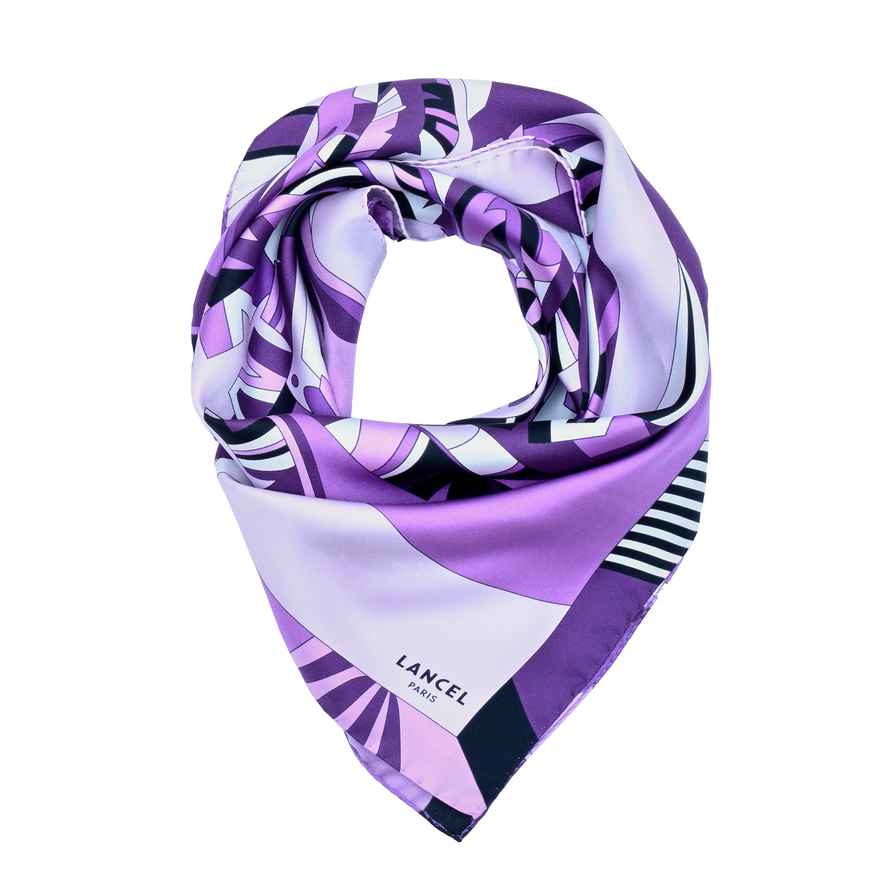 Carré de soie 90 cm motif arabesque en soie LANCEL Violet