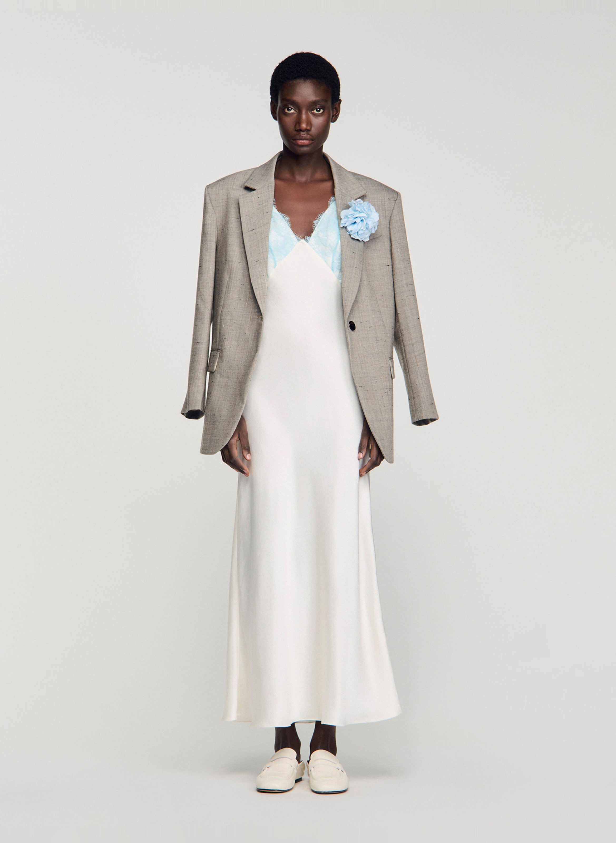 Robe longue col v SANDRO Beige