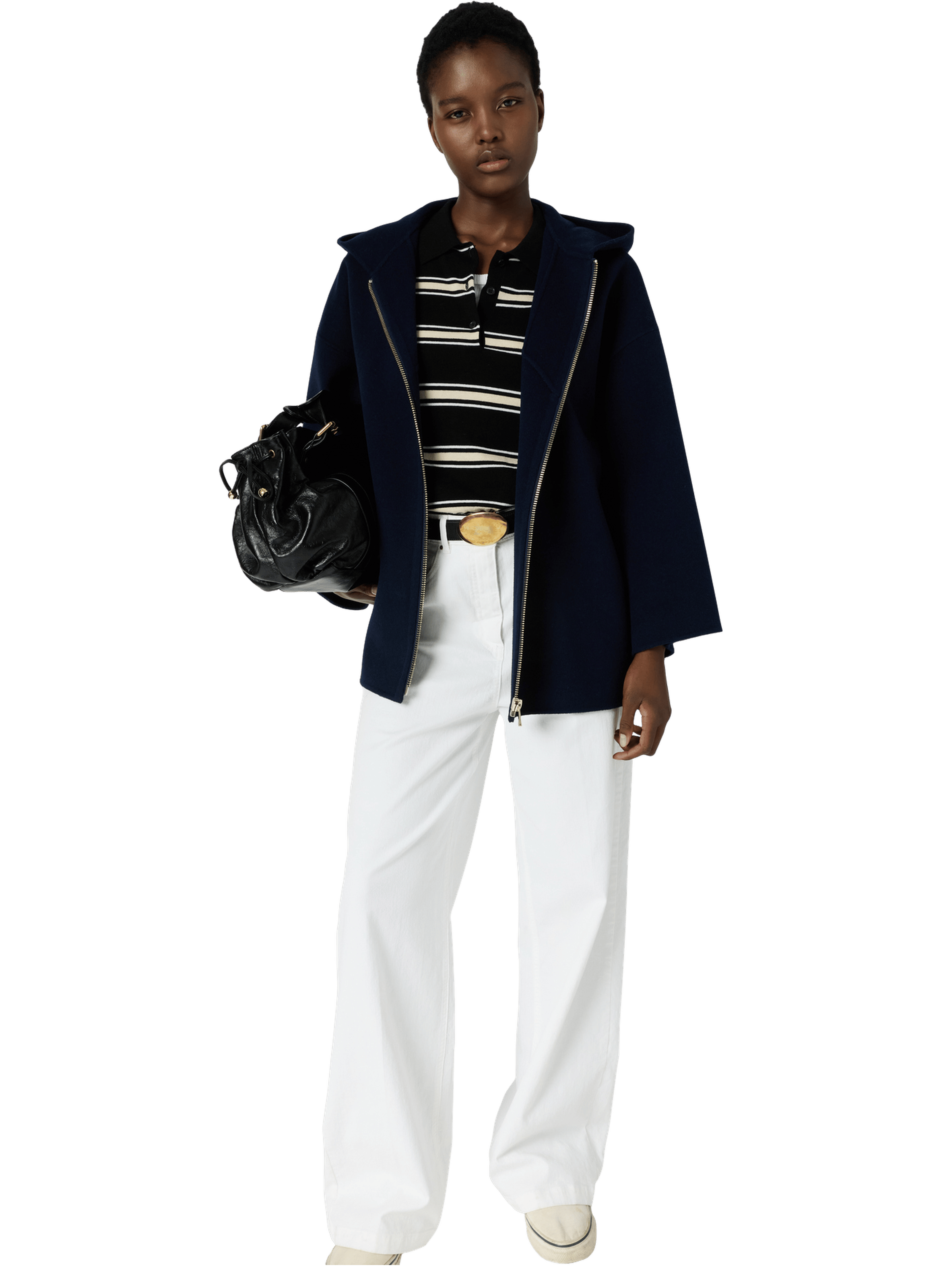 Veste à capuche en laine double face- PATRICIA GERARD DAREL Bleu