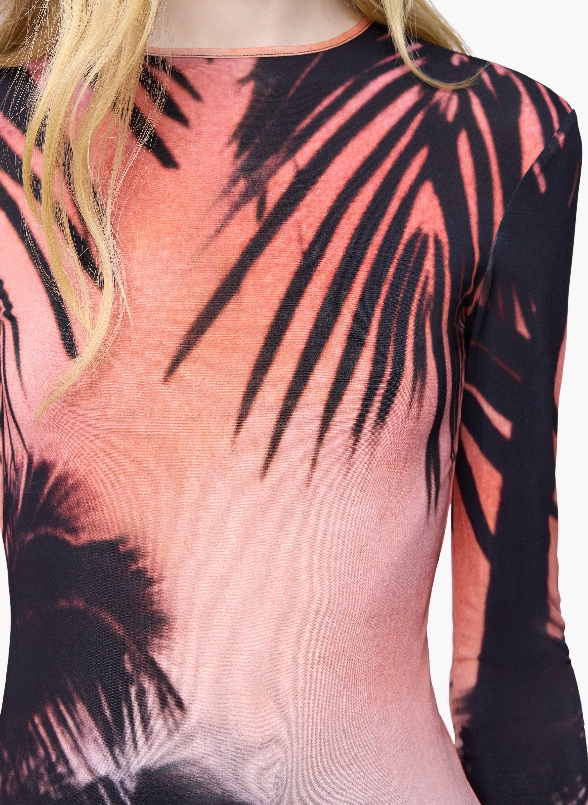 Top à manches longues en jersey seconde peau imprimé orage RABANNE Orange