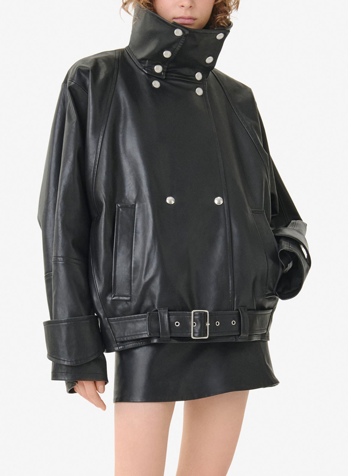 Oversized leren jas in robijnrood IRO Zwart