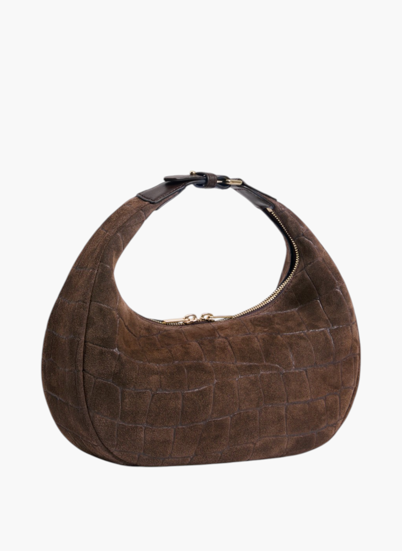 Petit sac hobo juliette en cuir refente de velours embossé crocodile LE TANNEUR Marron