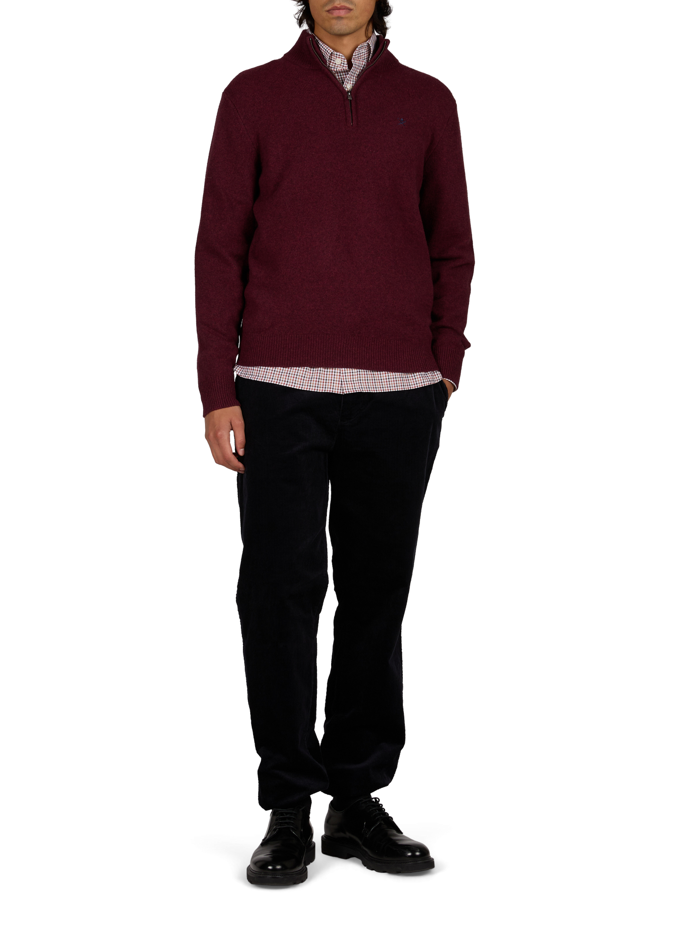 Pull droit col montant zippé en laine HACKETT Rouge