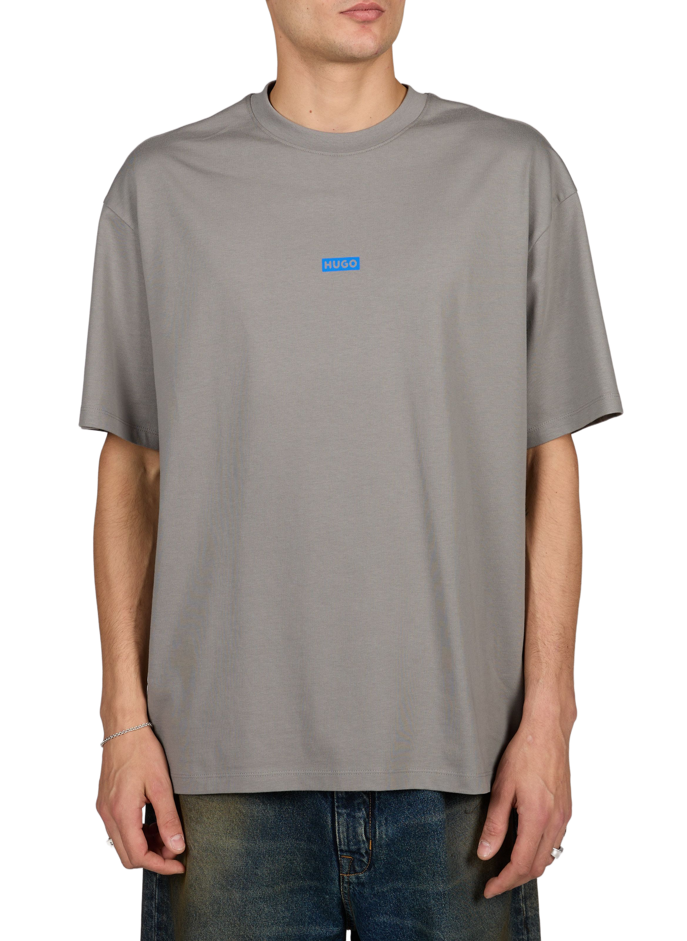 Kurzarm T-Shirt mit Baumwolldruck HUGO BLUE Grau