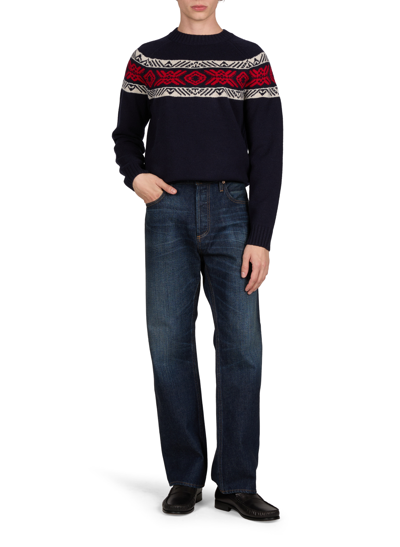 Straight-fit cotton jacquard sweater with a crew neck AIGLE Multicolour