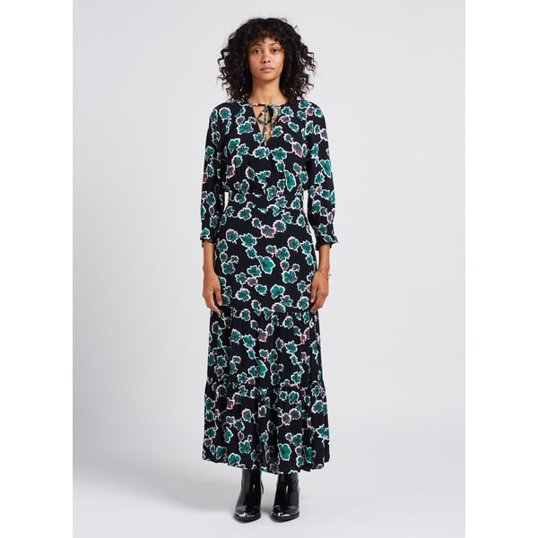 Robe longue col v imprimé floral