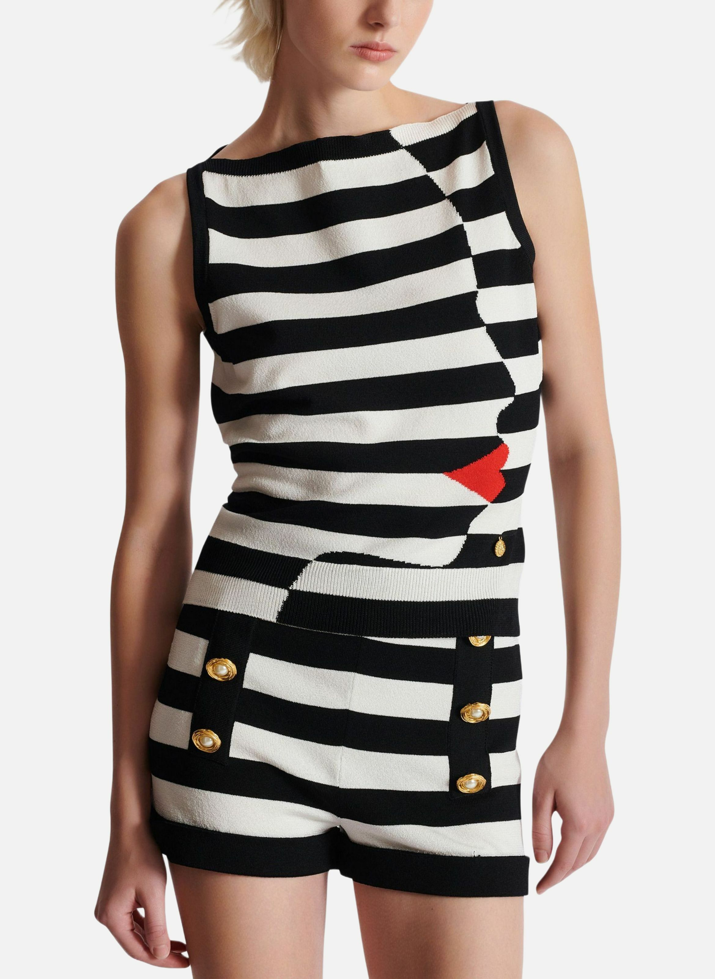 Top en maille motif face marinière BALMAIN Noir