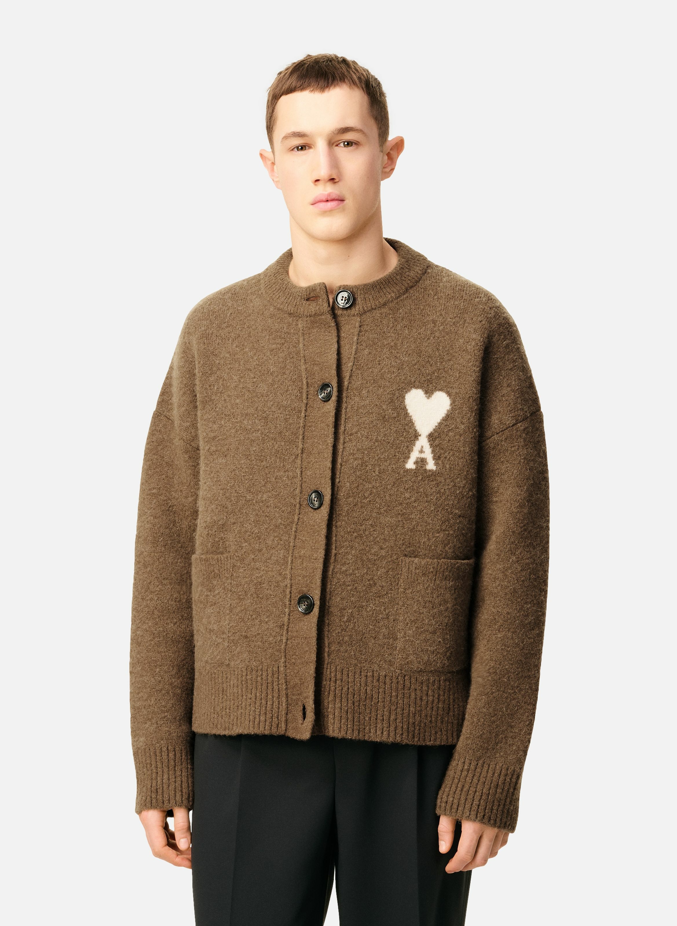 Cardigan ami de coeur en alpaga unisexe AMI PARIS Marron