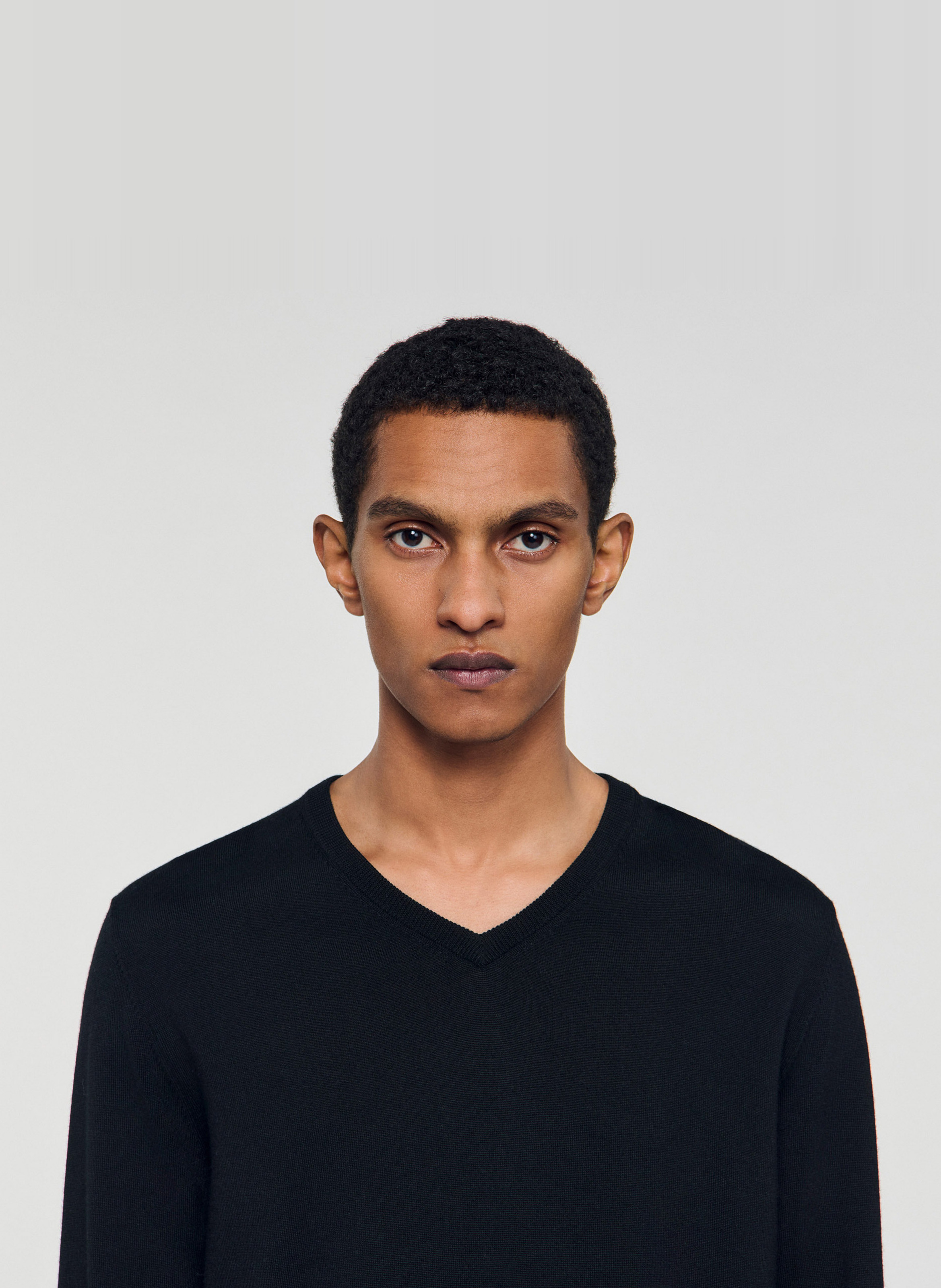 Pull col rond en laine mélangée SANDRO Noir