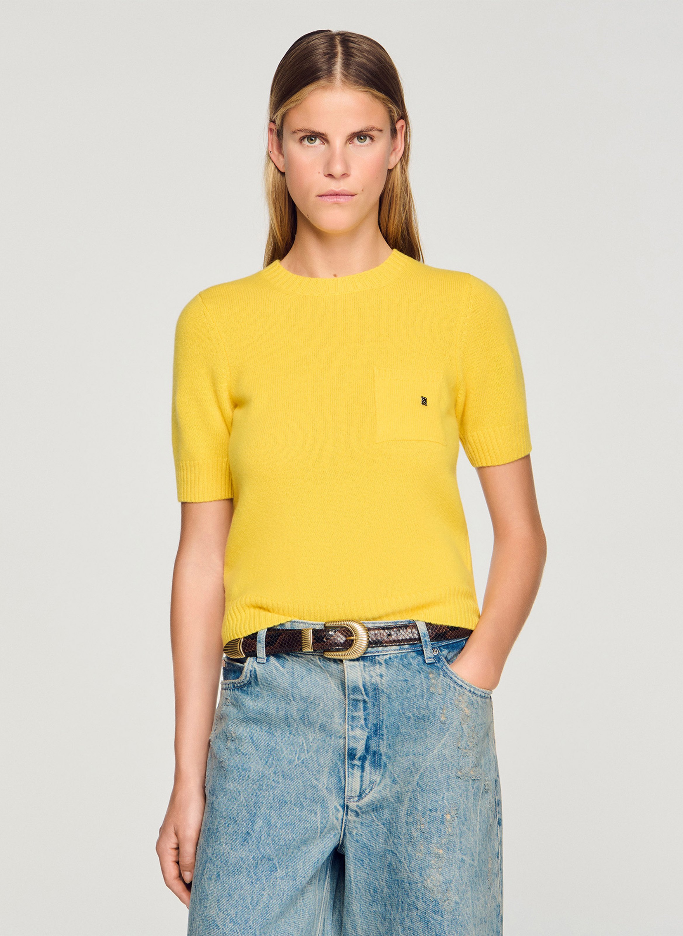 Pull col rond en laine  Jaune d or
