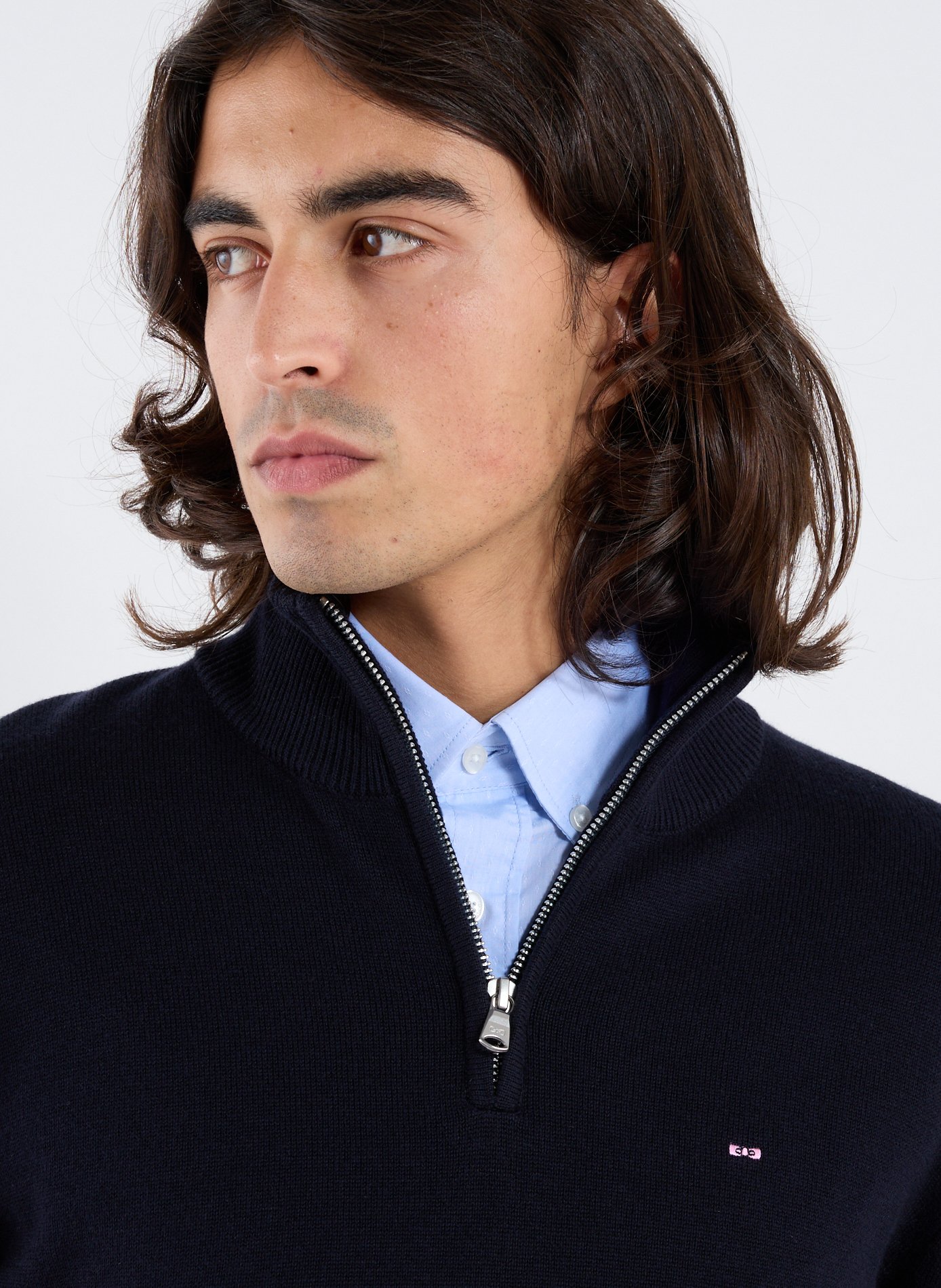 Wool and cotton zip-up sweater EDEN PARK Blue