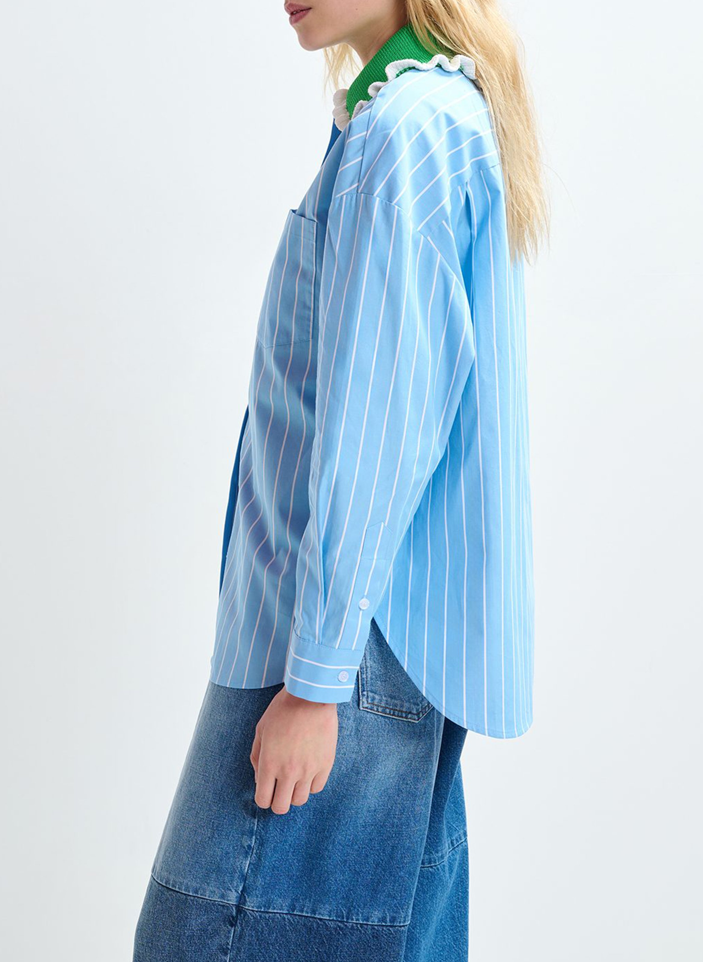 Chemise oversize col classique en coton rayé joyful ESSENTIEL ANTWERP Bleu