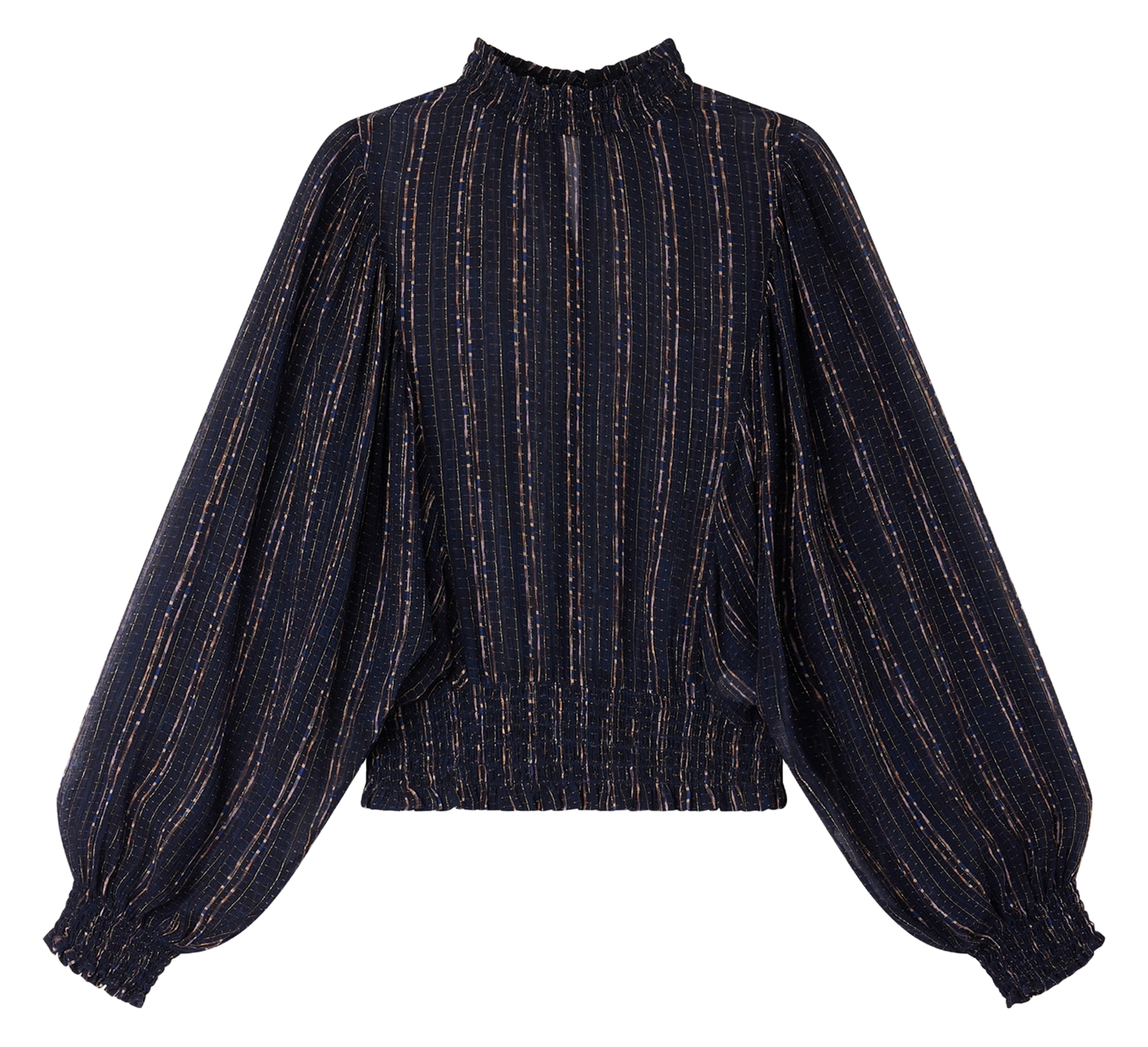 Blouse col montant droite imprimée duchess SESSUN Bleu