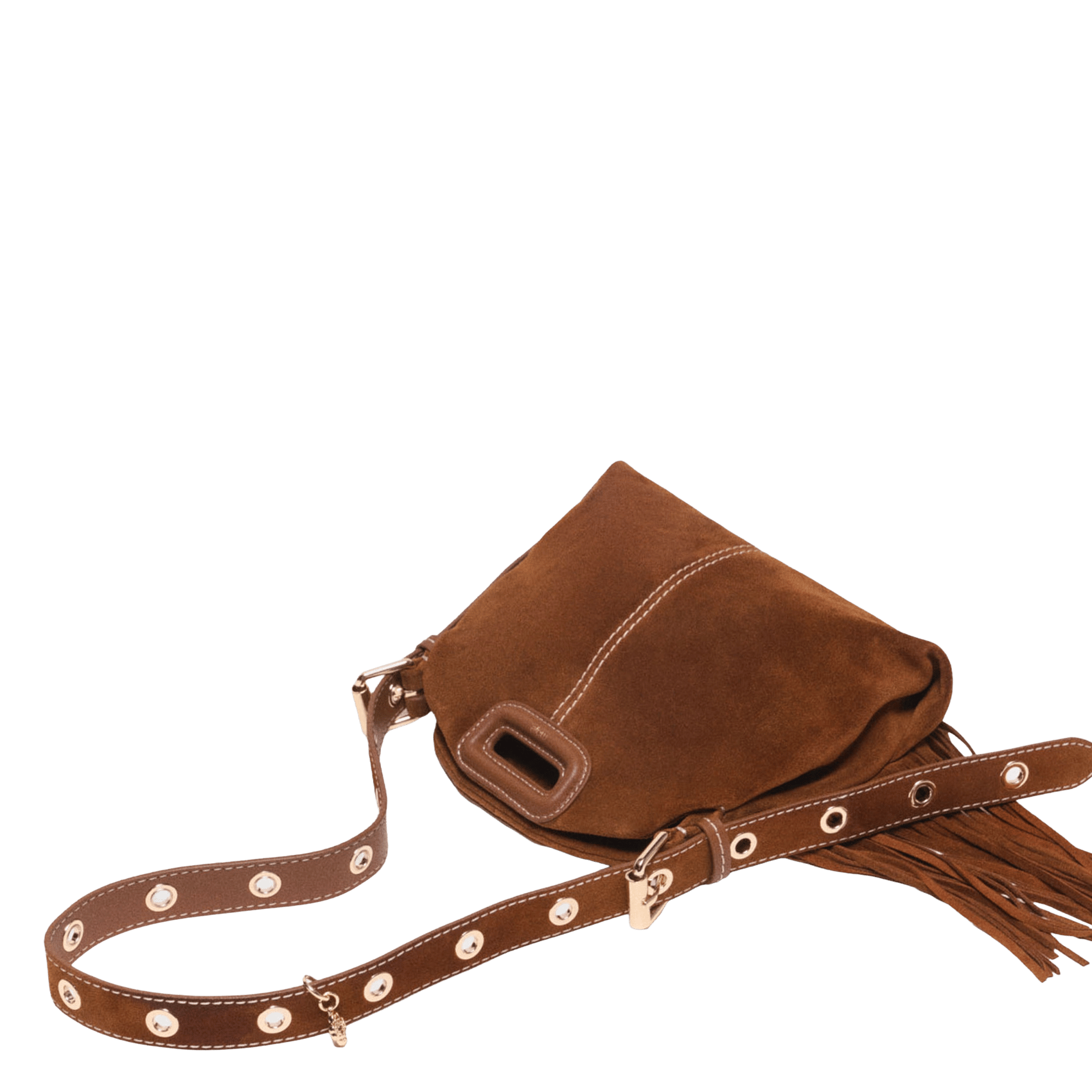 Sac bandoulière frangé en cuir suédé miss m mini MAJE Marron