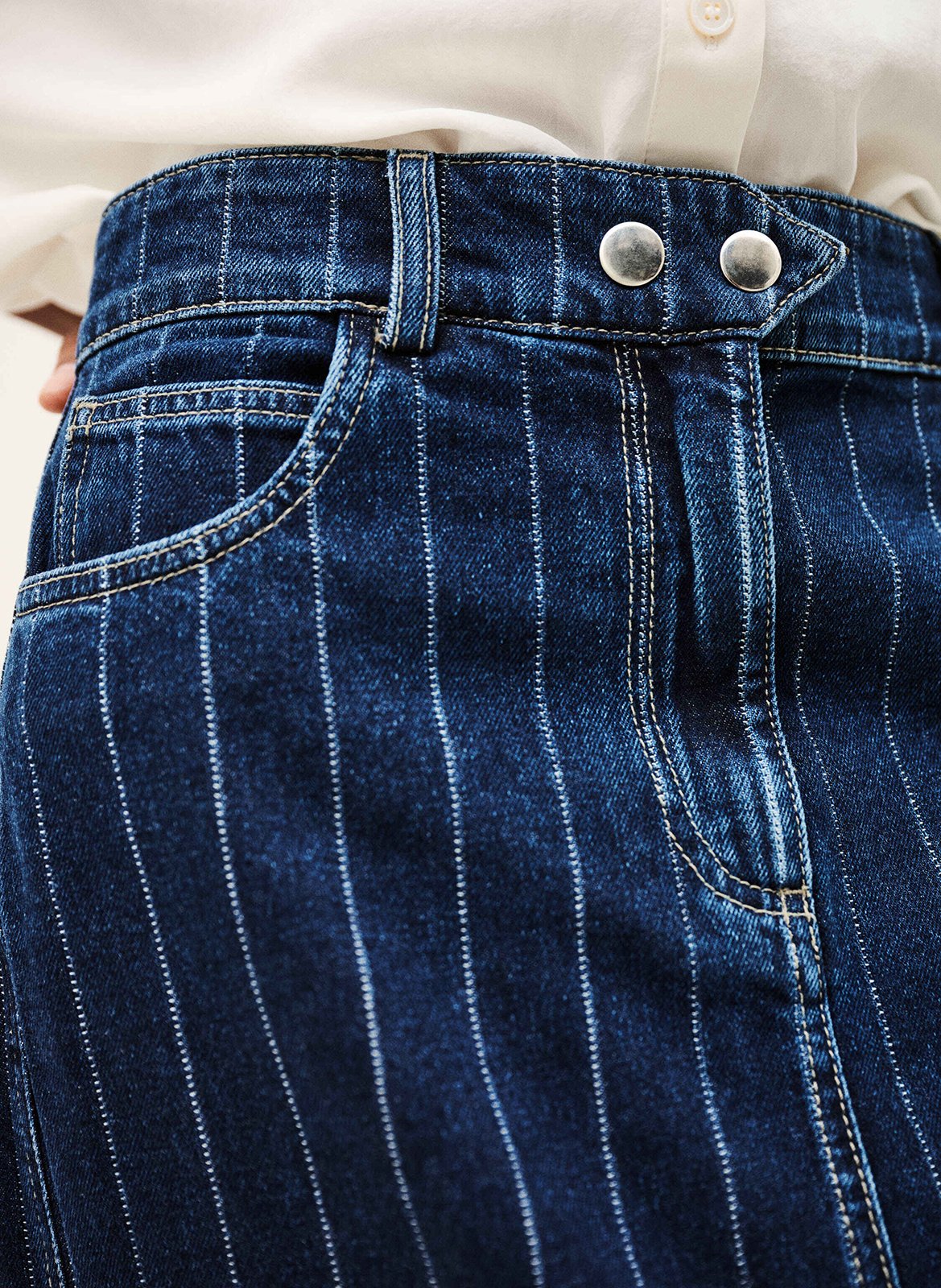 Jupe midi en coton rayé romy BA&SH Bleu