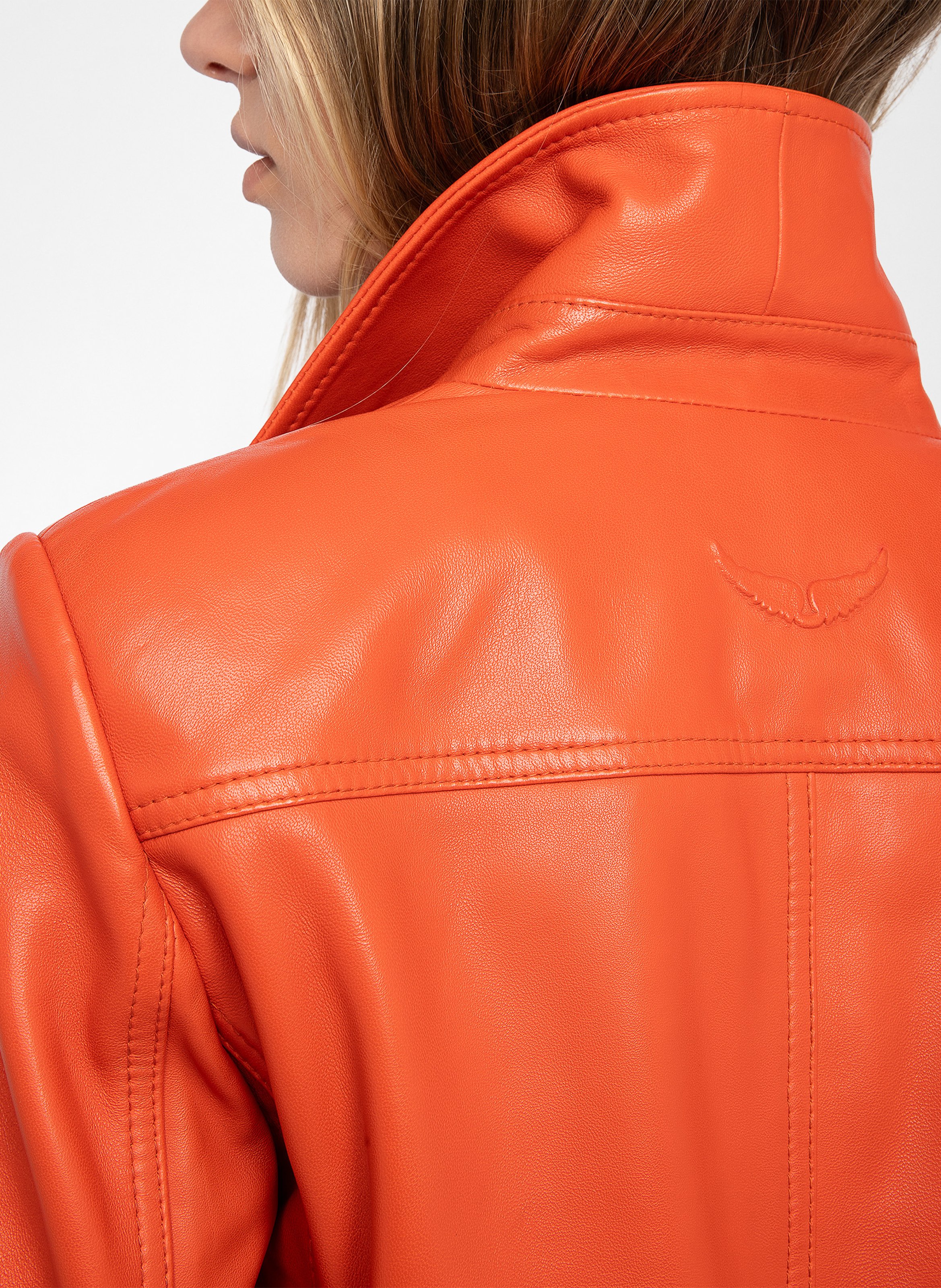 Blouson droit en cuir liam ZADIG&VOLTAIRE Orange