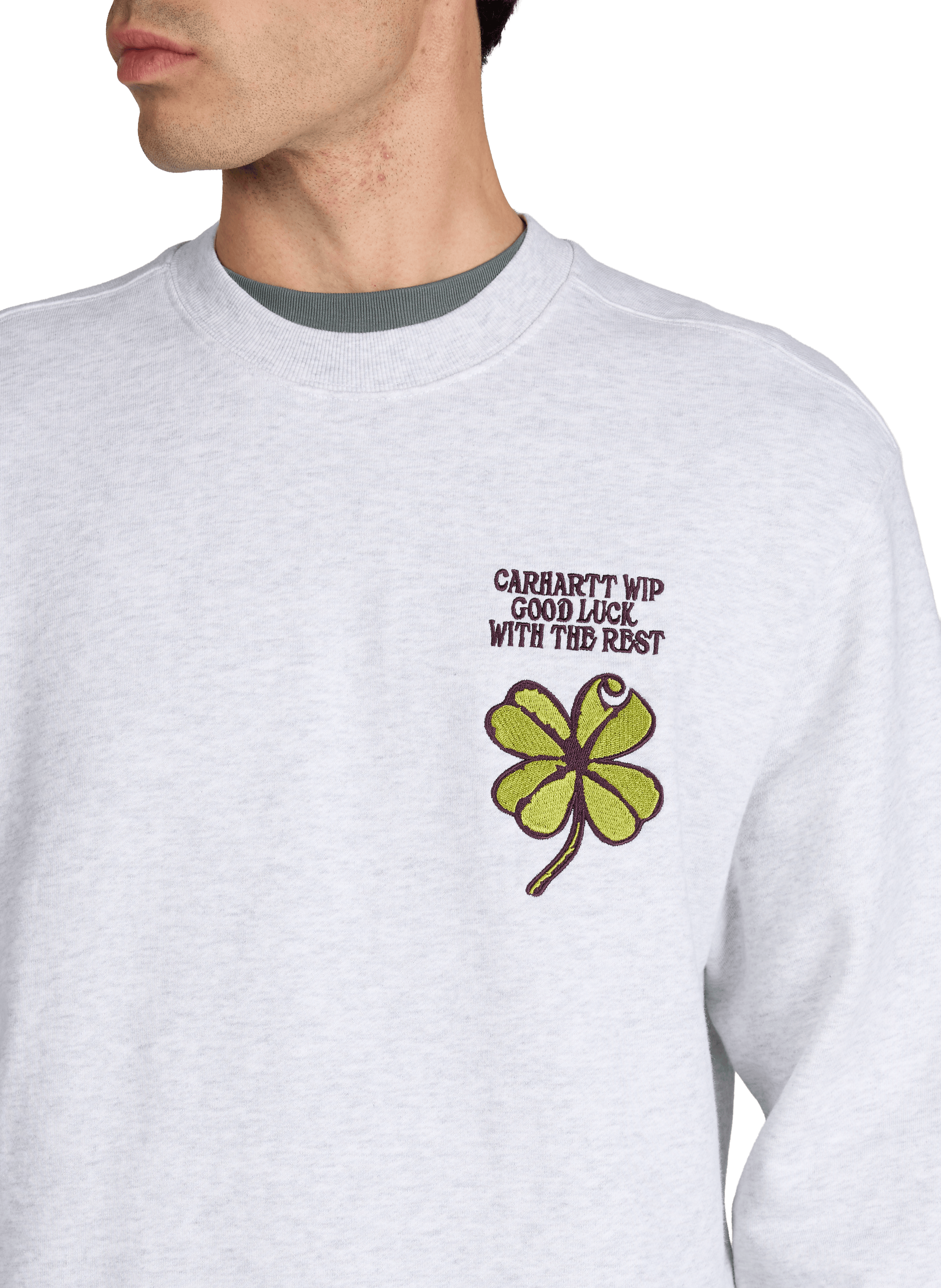 Sweat brodé à col rond en coton CARHARTT WIP Gris