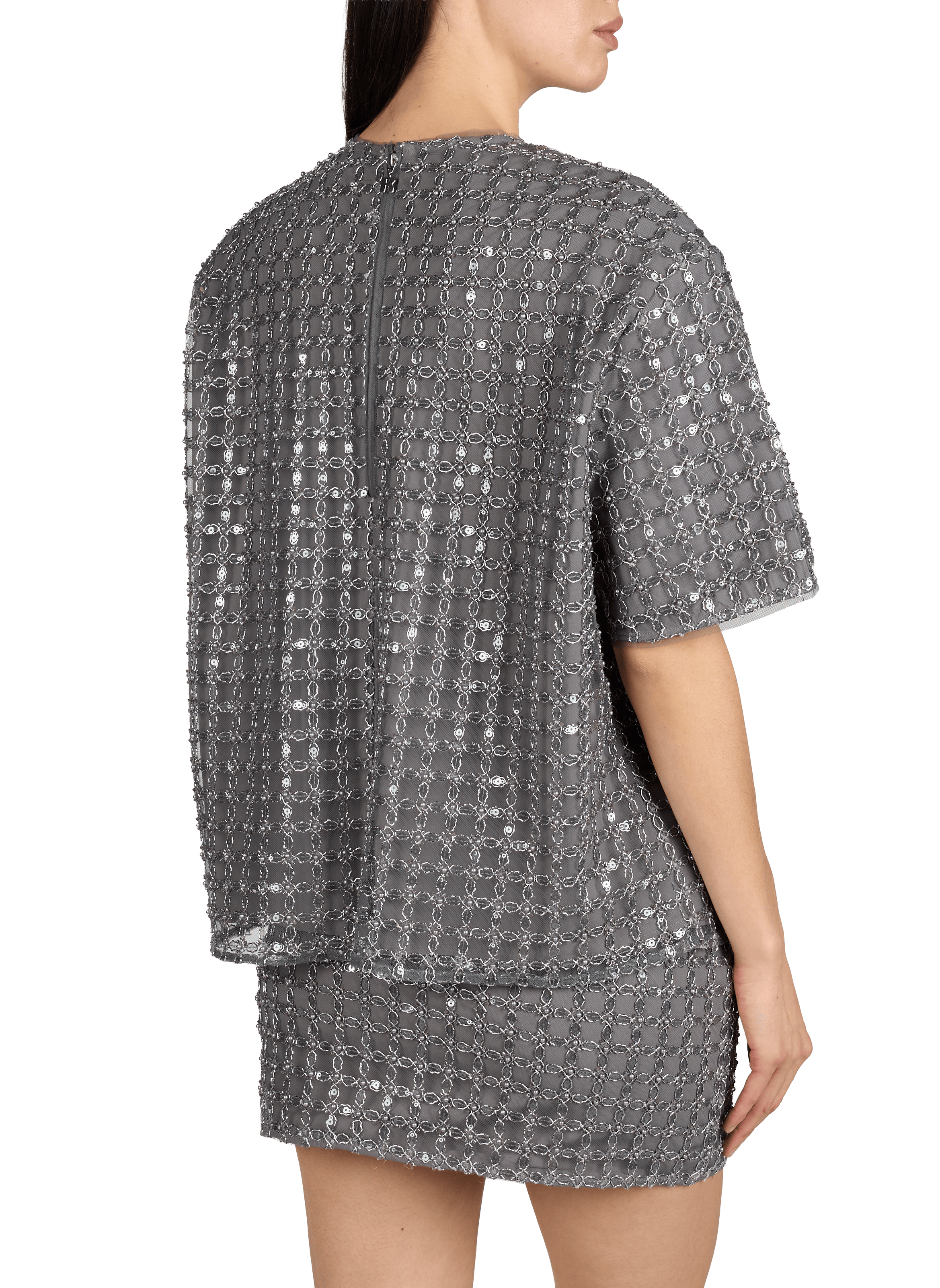 Top col rond à sequins ROTATE Gris