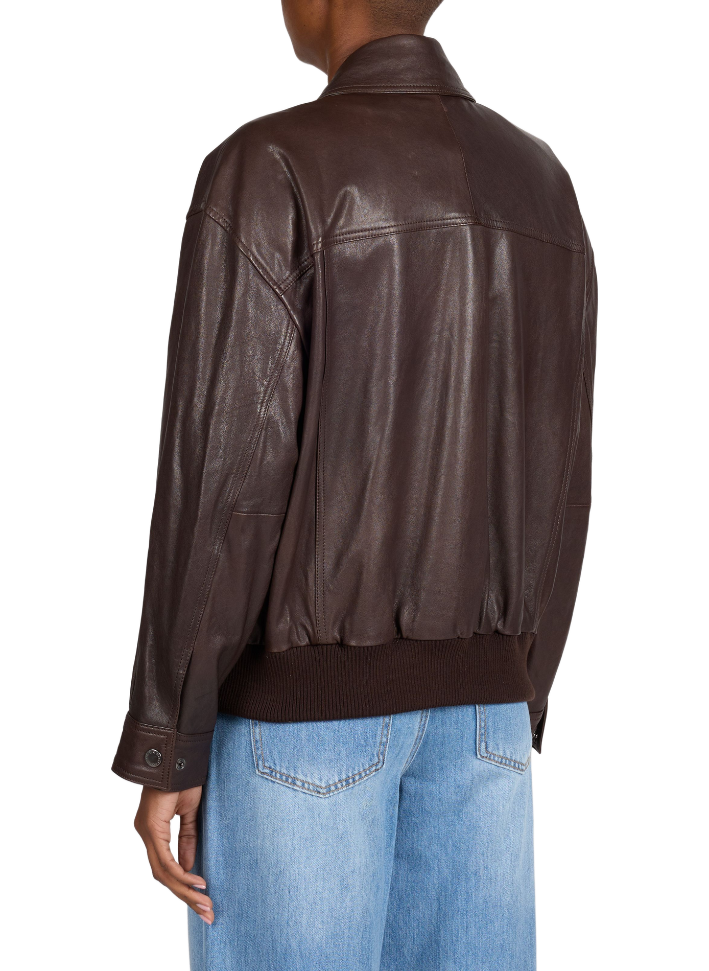 Oversized leather jacket with classic collar WEEK END Brown