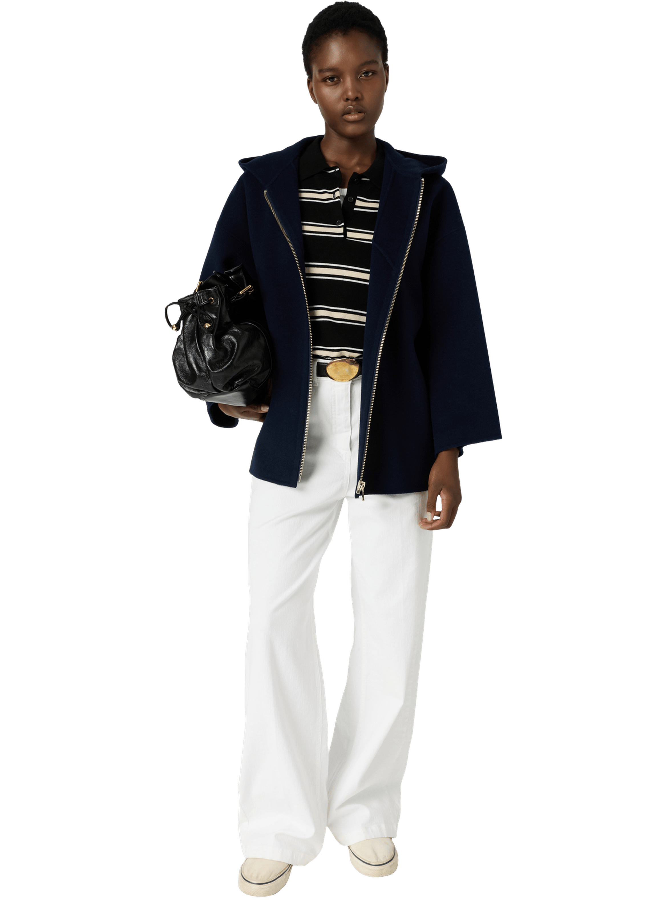 Veste à capuche en laine double face- PATRICIA GERARD DAREL Bleu