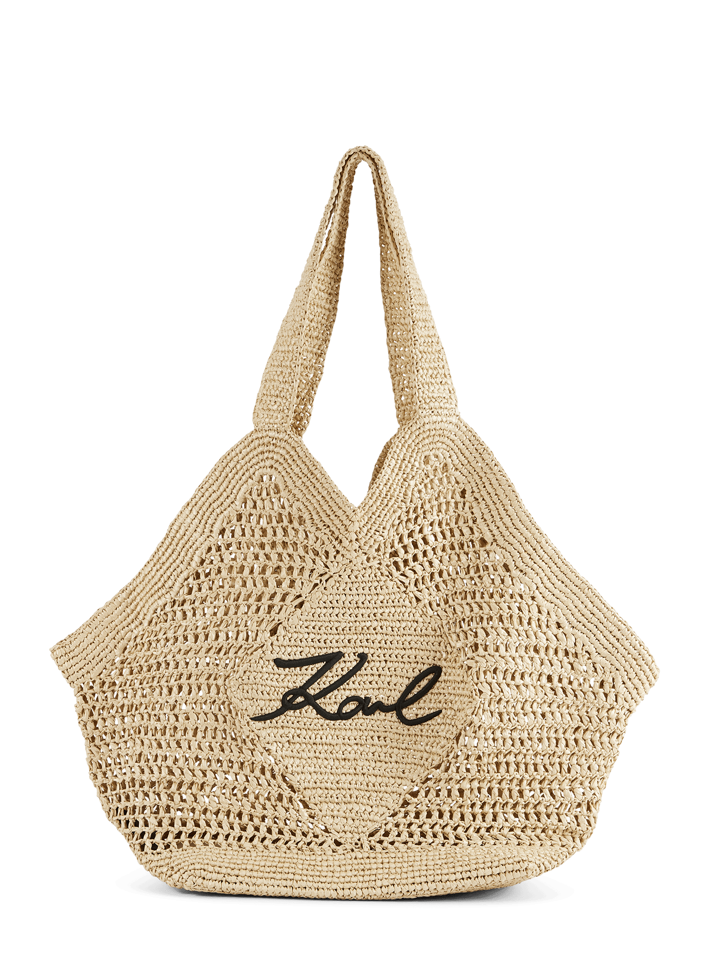 Raffia beach bag with logo KARL LAGERFELD Brown